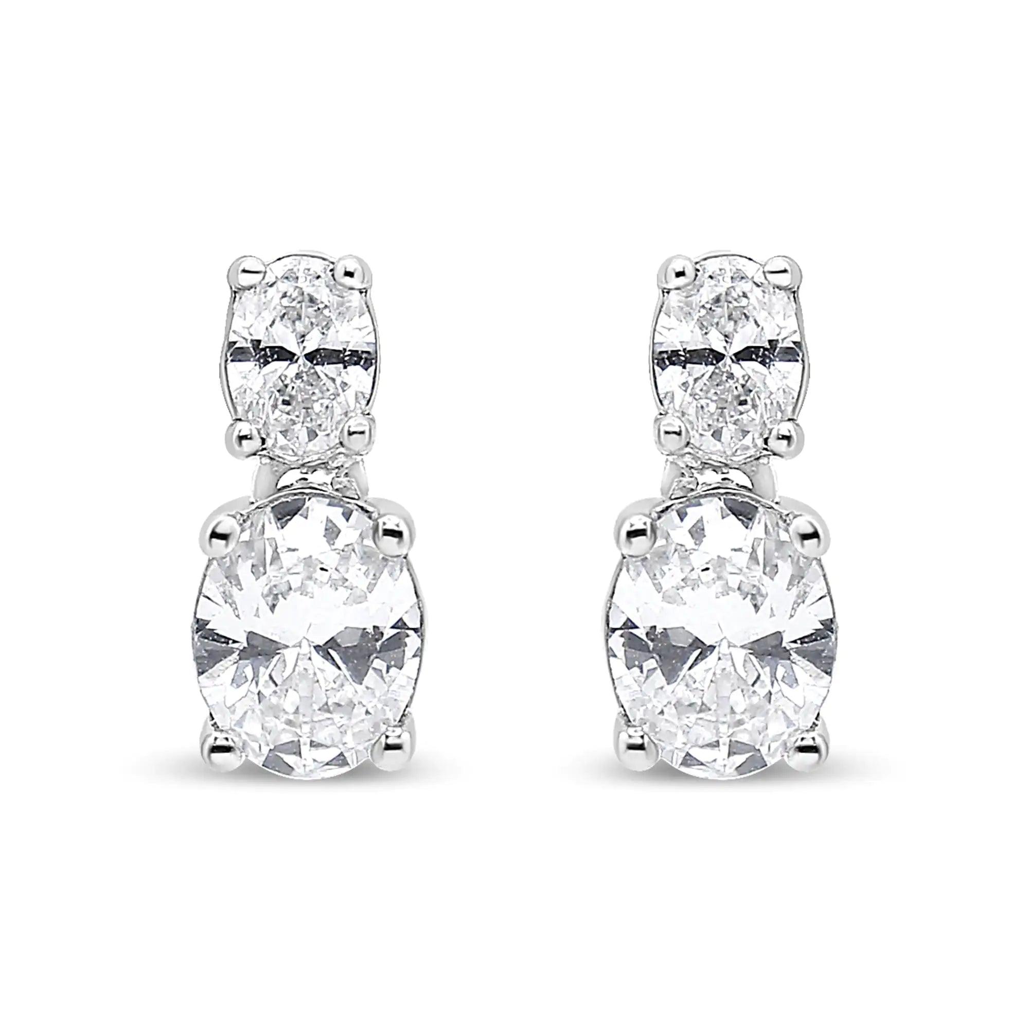 14K White Gold 1.0 Cttw Oval Lab Grown Diamond 2 Stone Drop and Dangle Stud Earrings (G-H Color, VS2-SI1 Clarity) - Evallys.com # #