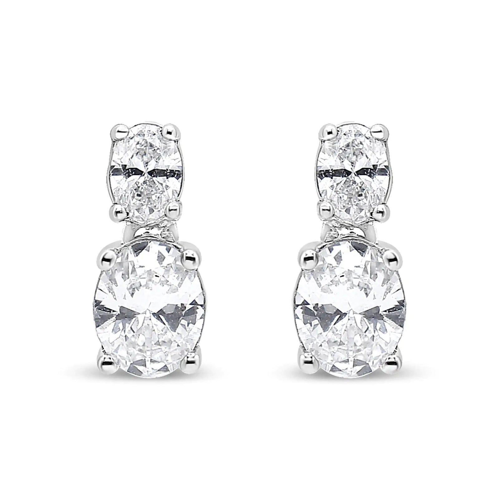 14K White Gold 1.0 Cttw Oval Lab Grown Diamond 2 Stone Drop and Dangle Stud Earrings (G-H Color, VS2-SI1 Clarity) - Evallys.com # #