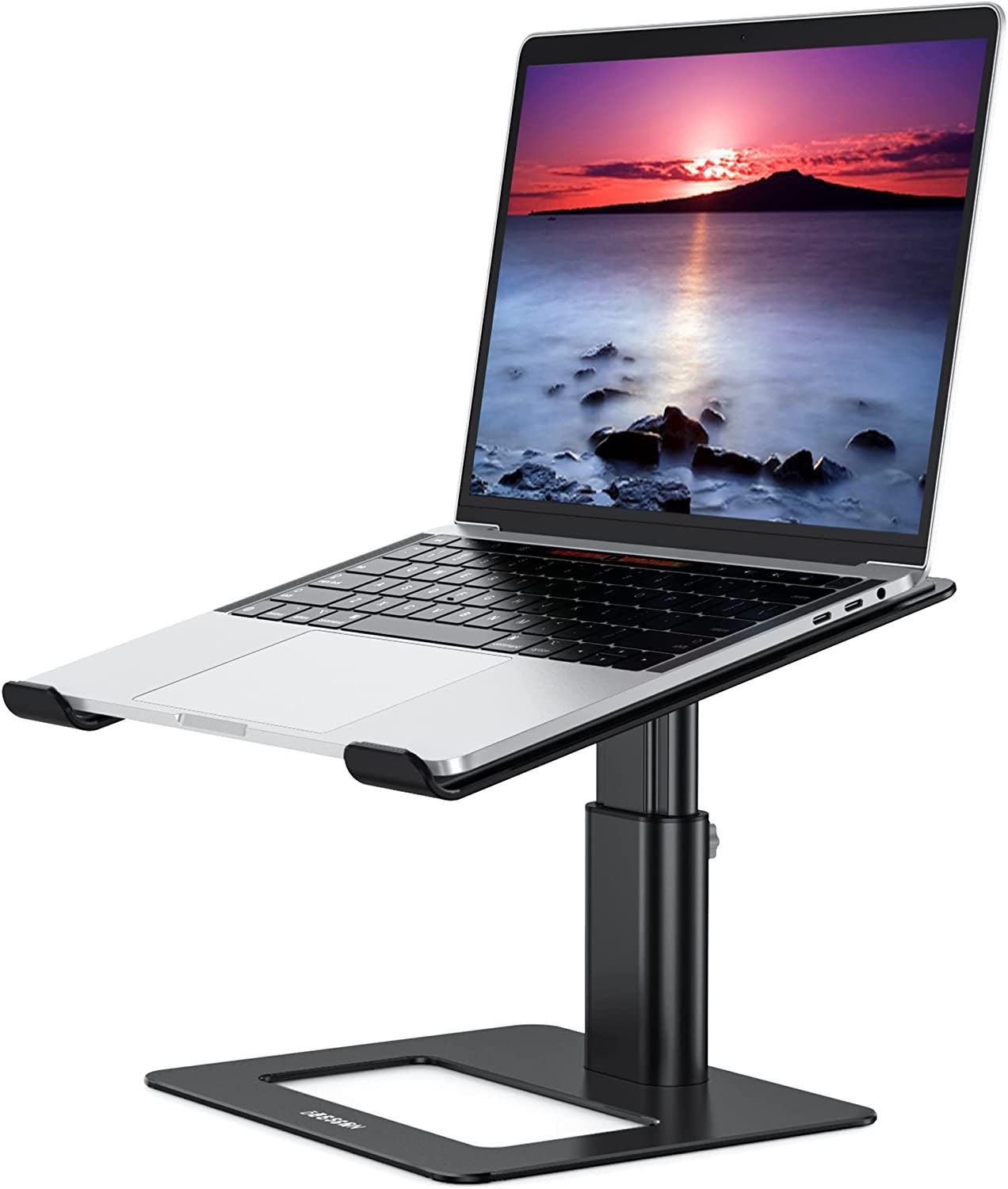 BESIGN Aluminum Laptop Stand, Ergonomic Adjustable Notebook Stand, Riser Holder Computer Stand Compatible with Air, Pro, Dell, HP, Lenovo More 10-15.6" Laptops (Black) - Evallys.com # #