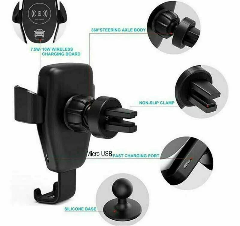 10W QI Wireless Fast Car Charger Mount Holder Stand Automatic Clamping Charging - Evallys.com