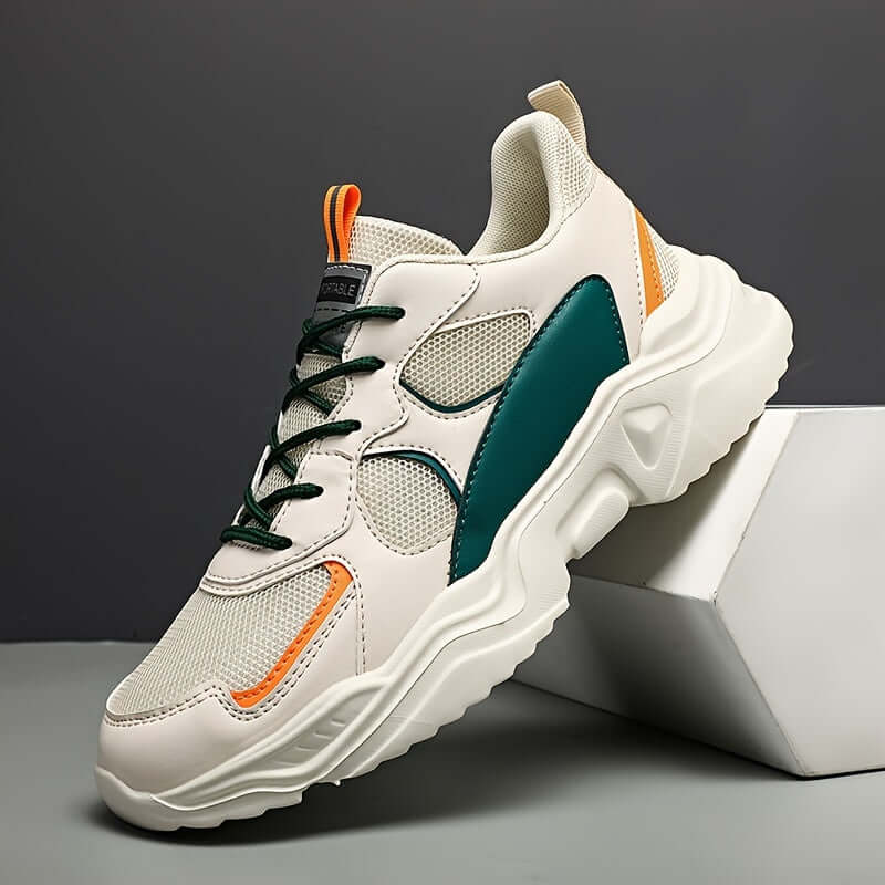 Breathable Sneakers] Chunky Breathable Mesh Sneakers | Men's White & Teal Casual Sneakers with EVA Sole,Design for All Season