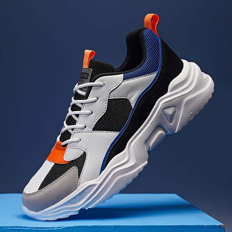 Breathable Sneakers] Chunky Breathable Mesh Sneakers | Men's White & Teal Casual Sneakers with EVA Sole,Design for All Season