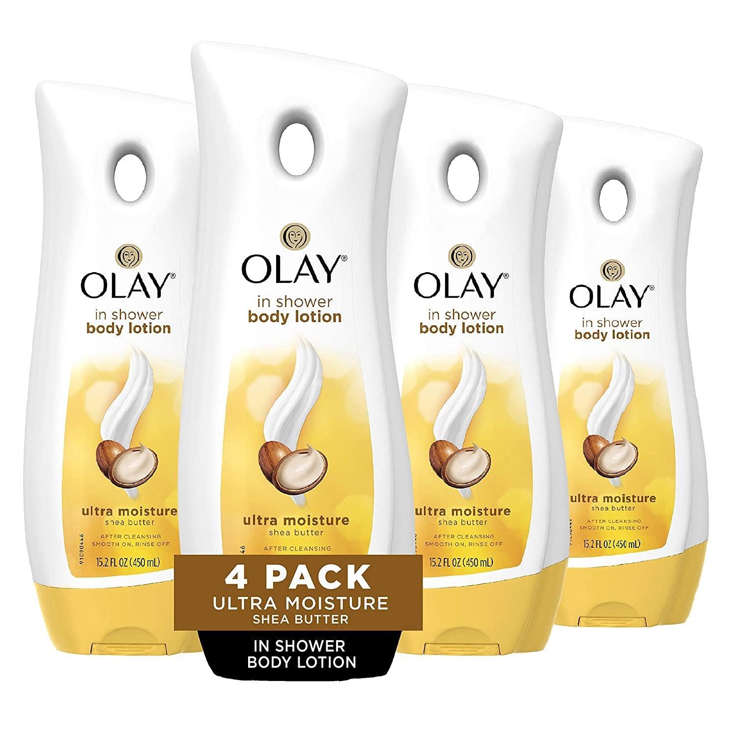 Olay Ultra Moisture Shea Butter In-Shower Body Lotion, Improves Dry Skin Hydration in 5 Days, 15.2 Fl Oz (Pack of 4) - Evallys.com # #