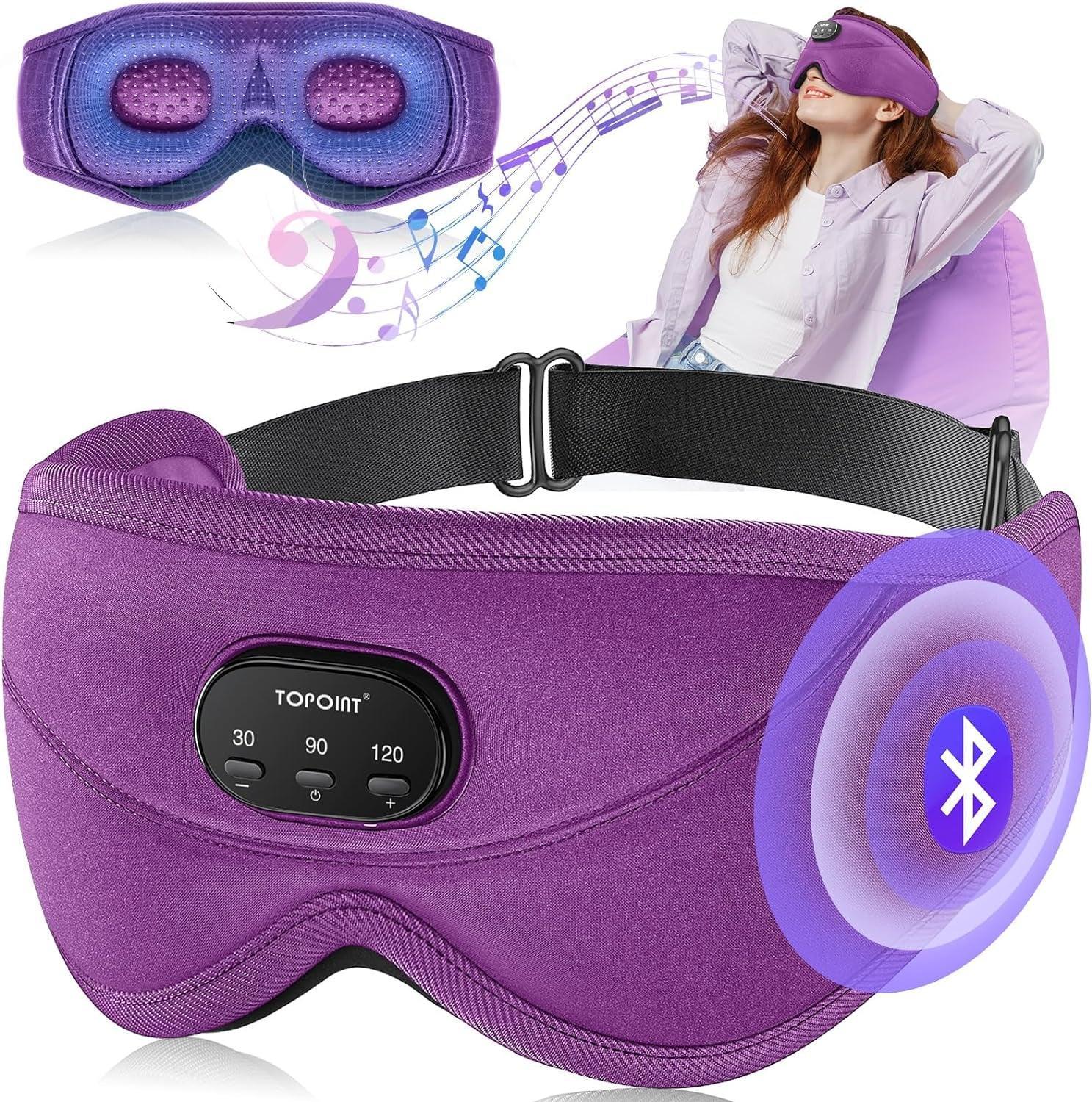 TOPOINT Sleep Mask Headphones with Wireless Bluetooth 5.3, Eye Mask White Noise Headphones for Sleeping Mask Light Blocking, Timer, 14 Hours for Women Men, Travel, Meditation, Nap - Evallys.com # #