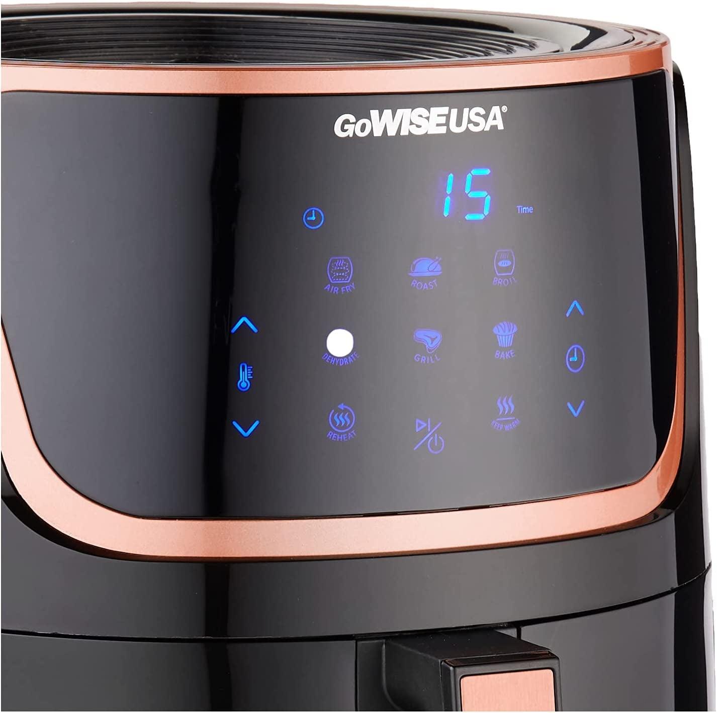 Gowise USA GW22955 7-Quart Electric Air Fryer with Dehydrator & 3 Stackable Racks, Digital Touchscreen with 8 Functions + Recipes, 7.0-Qt, Black/Copper - Evallys.com # #