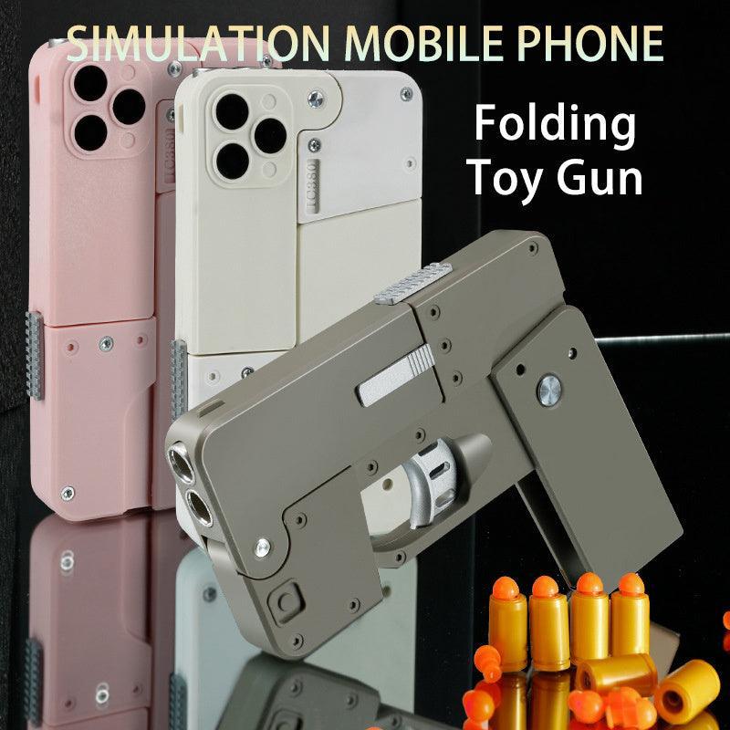 Folding Pistol Bullet Automatic Shell Throwing Toy Creative Soft Bullet Toy Mobile Phone Appearance Gun Outdoor Interactive Kid Gift - Evallys.com # #