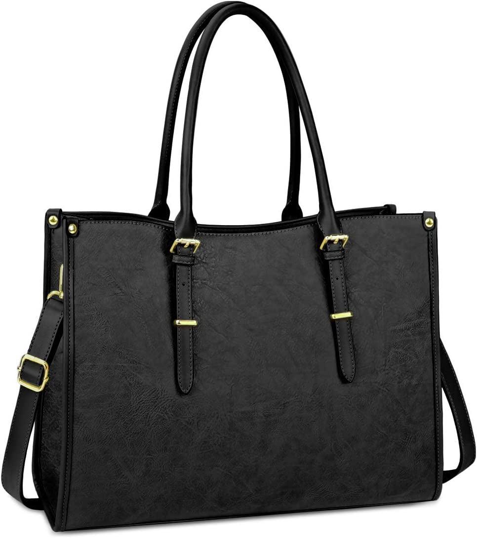 Laptop Bag 15.6 Inch Waterproof Lightweight Leather Laptop Tote Bag Womens Professional Business Office Work Bag Briefcase Computer Shoulder Handbag Black - Evallys.com # #