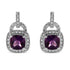 .925 Sterling Silver 8MM Natural Cushion Shaped Amethyst and Diamond Accent Halo with Push Back Dangle Earrings (I-J Color, I2-I3 Clarity) - Evallys.com # #