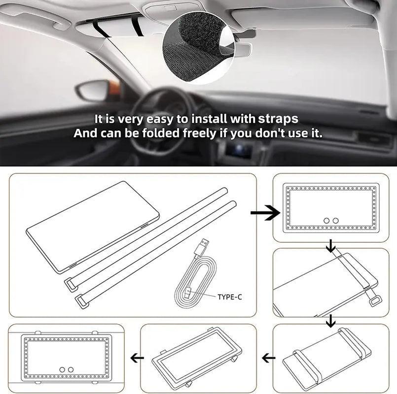 Car Sun Visor Vanity Mirror, Rechargeable Makeup Mirror with 3 Light Modes & 60 Leds - Dimmable Clip-On Rear View Sun-Shading Cosmetic Mirror, - Evallys.com # #