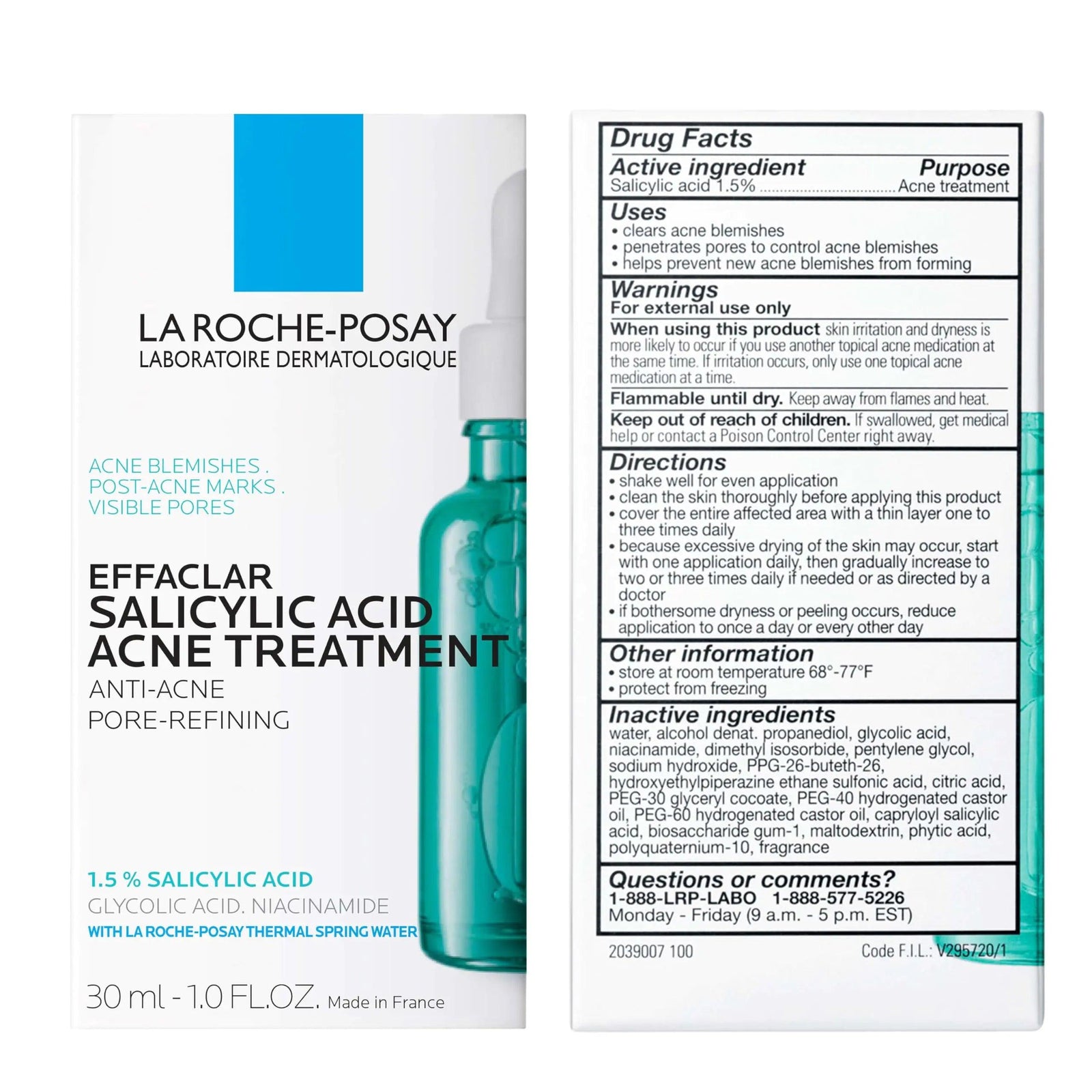 La Roche-Posay Effaclar Salicylic Acid Acne Treatment to Minimize Pores, Clear Acne Blemishes and Post Acne Marks - Evallys.com # #