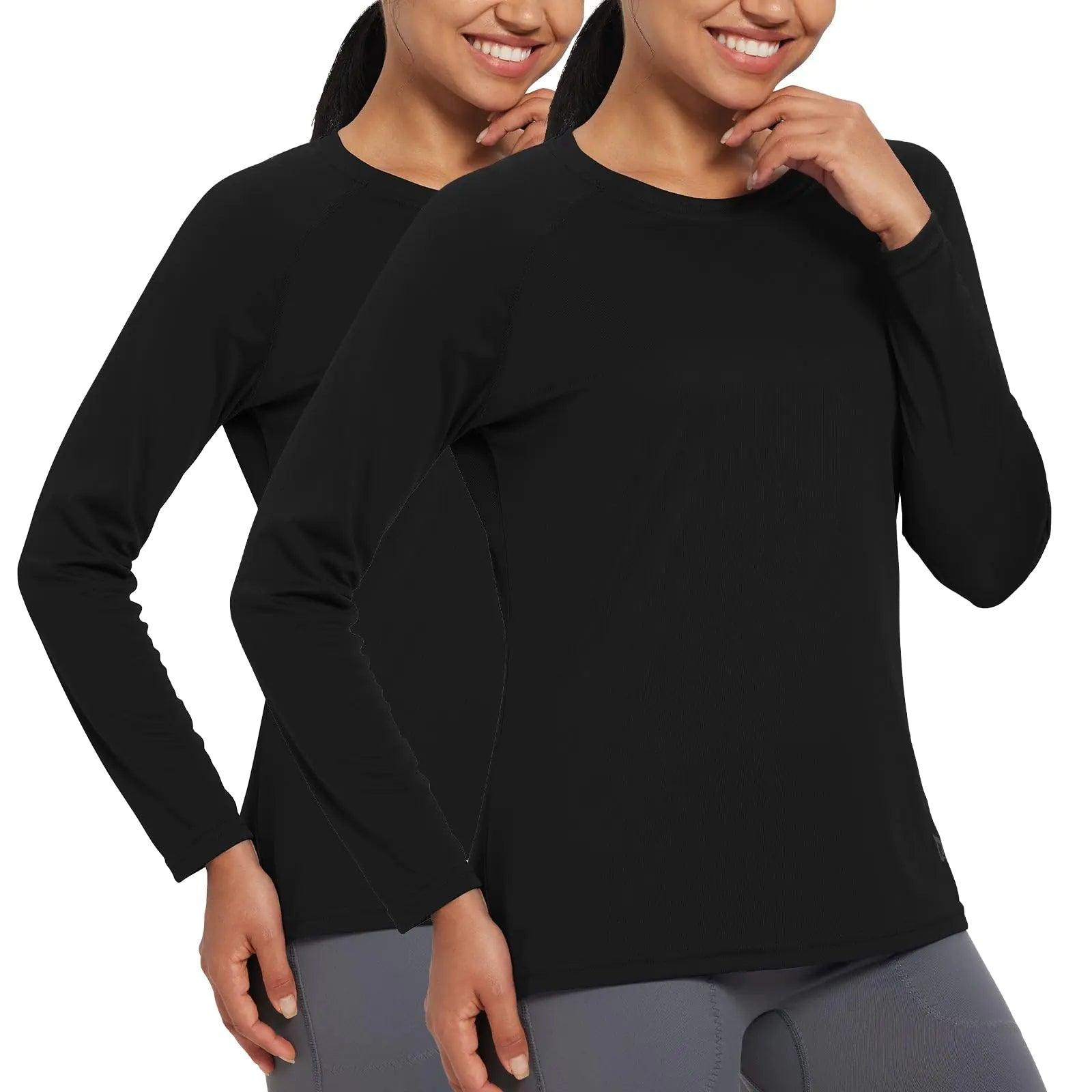 BALEAF Women's UPF 50+ Sun Shirts Long Sleeve UV Protection Rash Guard Lightweight Quick Dry SPF Hiking Tops Outdoor 2 Pack-black Small - Evallys.com # #