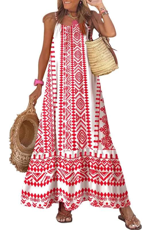 Dokotoo Women Summer Dresses 2024 Spaghetti Strap Scoop Neck Smocked Ruffle Flowy Boho Maxi Dress Small Rose - Evallys.com