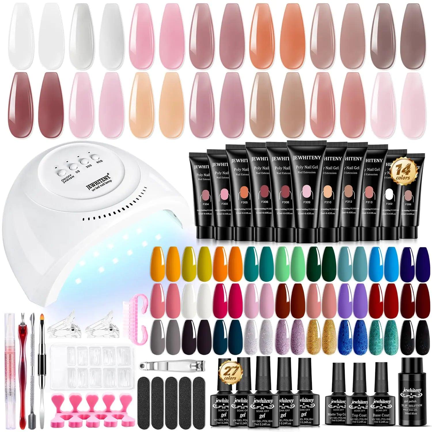 JEWHITENY 14 Colors Poly Gel Nail Kit 27 Colors Gel Nail Polish Kit With U V Light All In One Nail Art Starter Kit Suitable For All Seasons 14 poly 27 gel polish set - Evallys.com # #