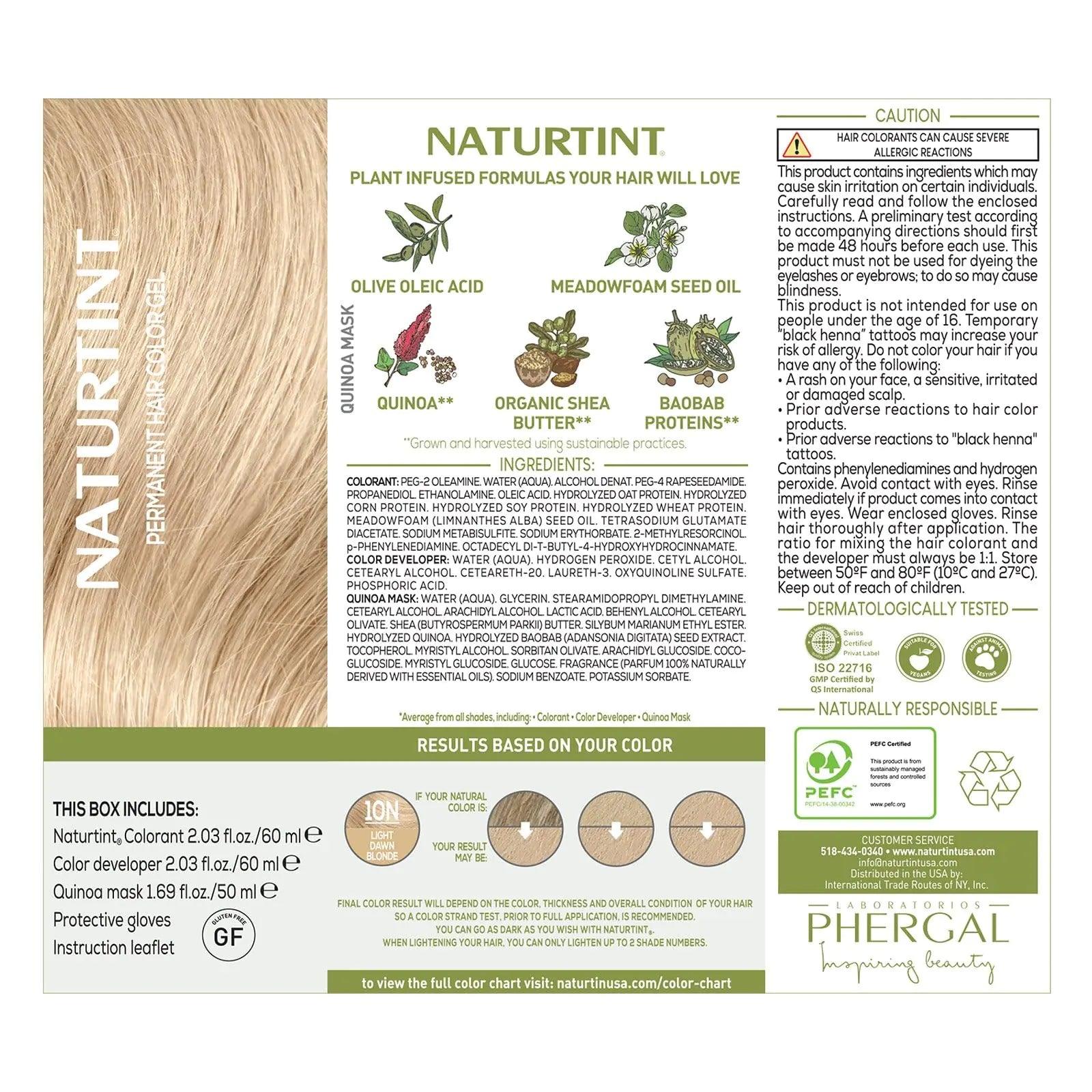 Naturtint Permanent Hair Color 10N Light Dawn Blonde (Pack of 6), Ammonia Free, Vegan, Cruelty Free, up to 100% Gray Coverage, Long Lasting Results - Evallys.com # #