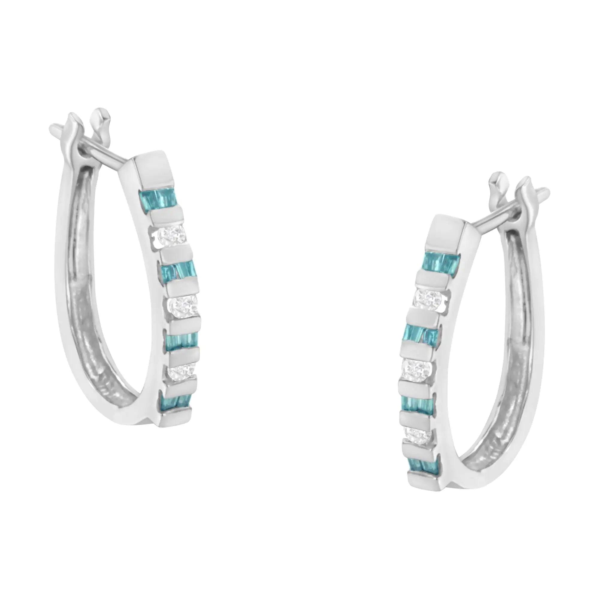 10k White Gold Treated Blue Diamond Hoop Earrings (0.25 cttw, I-J Color, I2-I3 Clarity) - Evallys.com # #