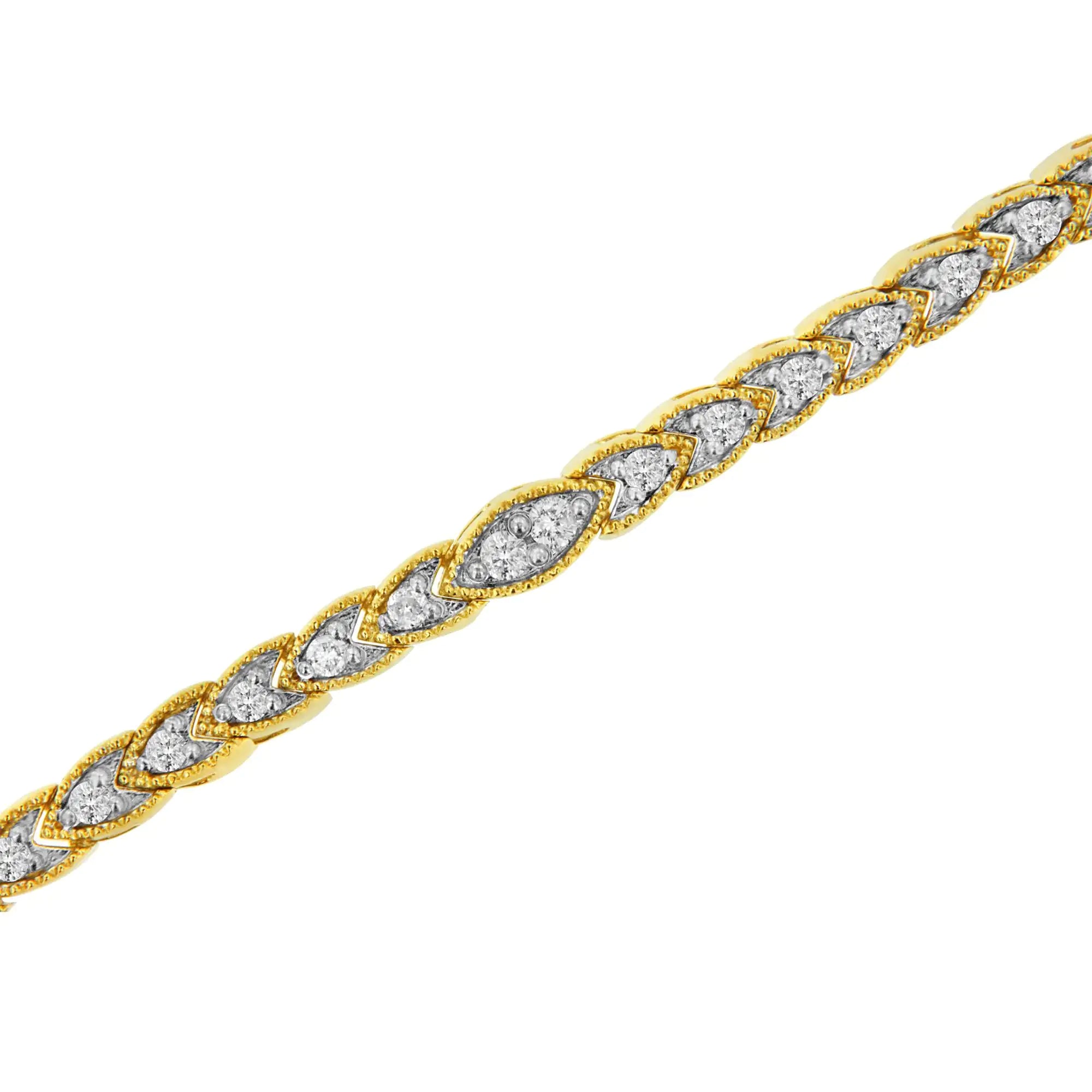 10K Yellow Gold Plated .925 Sterling Silver 1 cttw Prong-Set Diamond Pear Shape Link Bracelet (I-J Color, I1-I2 Clarity) - 7.25" - Evallys.com # #