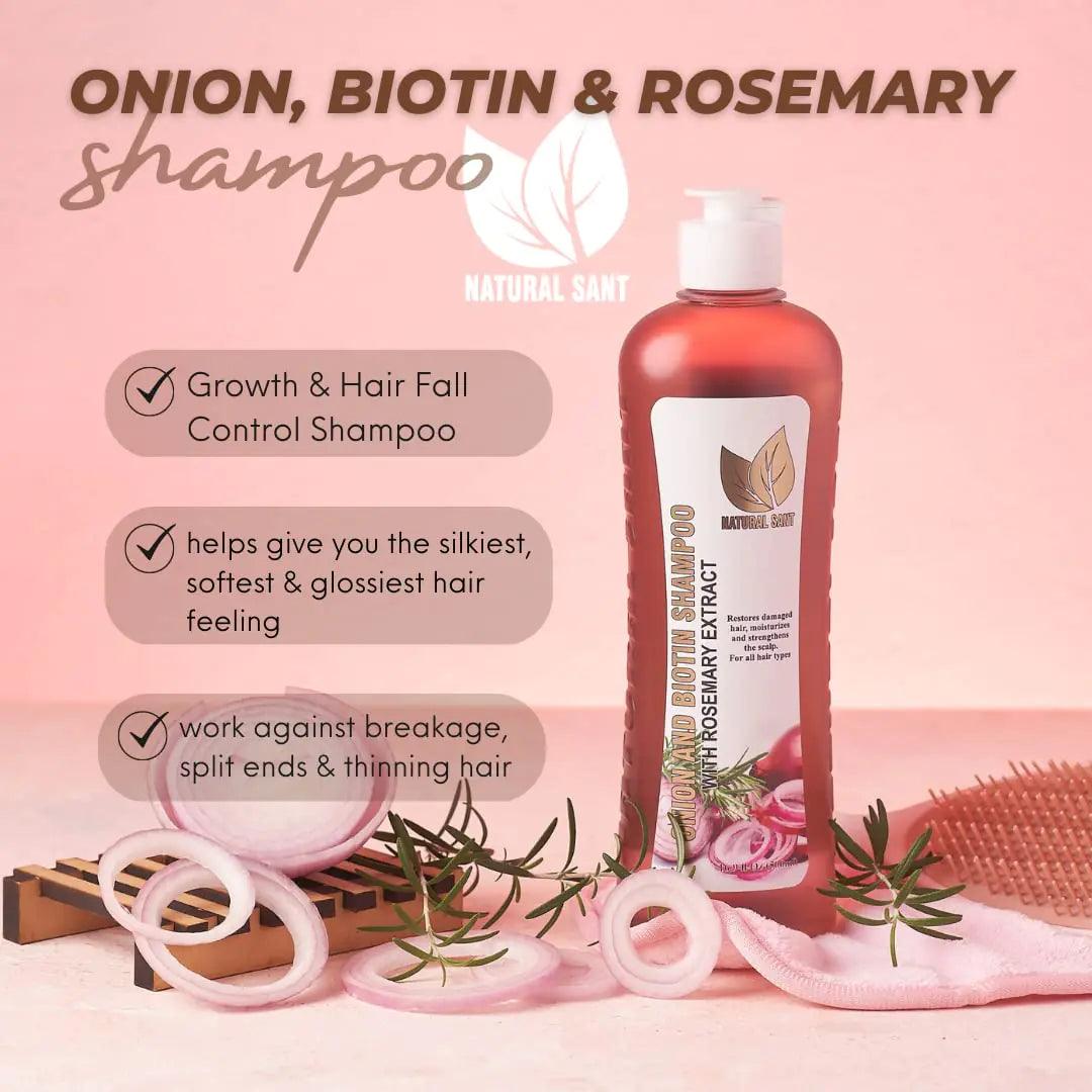 Onion Biotin and Rosemary Shampoo & Treatment for Stronger, Thicker and Longer Strands - Soft Shine, Anti-Hair Loss and Thinning, Growth Formula, Paraben and Silicone Free - Evallys.com # #