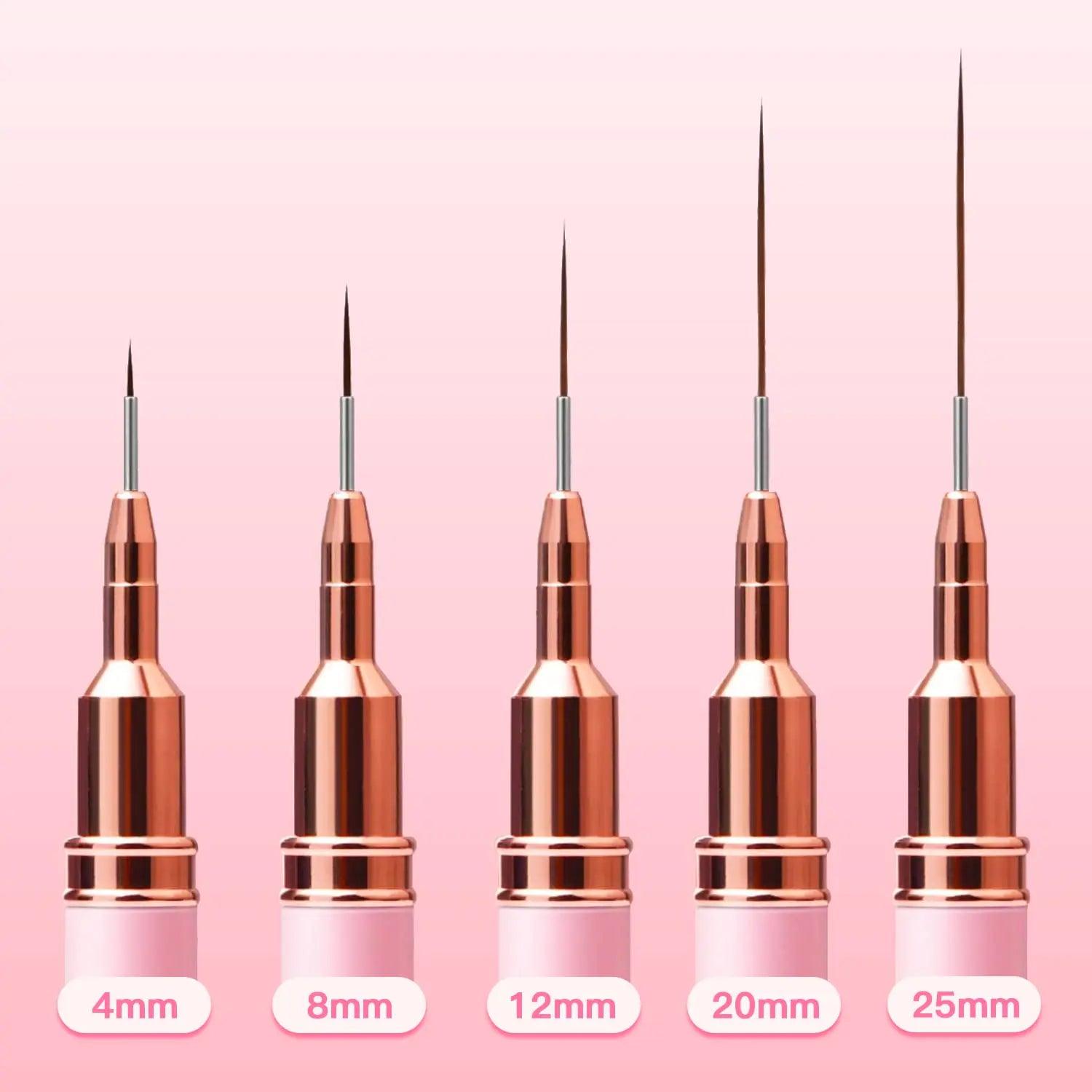 Nail Art Liner Brushes, 5Pcs Painting Nail Art Brush Set Nail Dotting Drawing Tool for Long Lines, Thin Details, Fine Drawing Sizes 4/8/12/20/25mm(Pink) Pink - Evallys.com # #