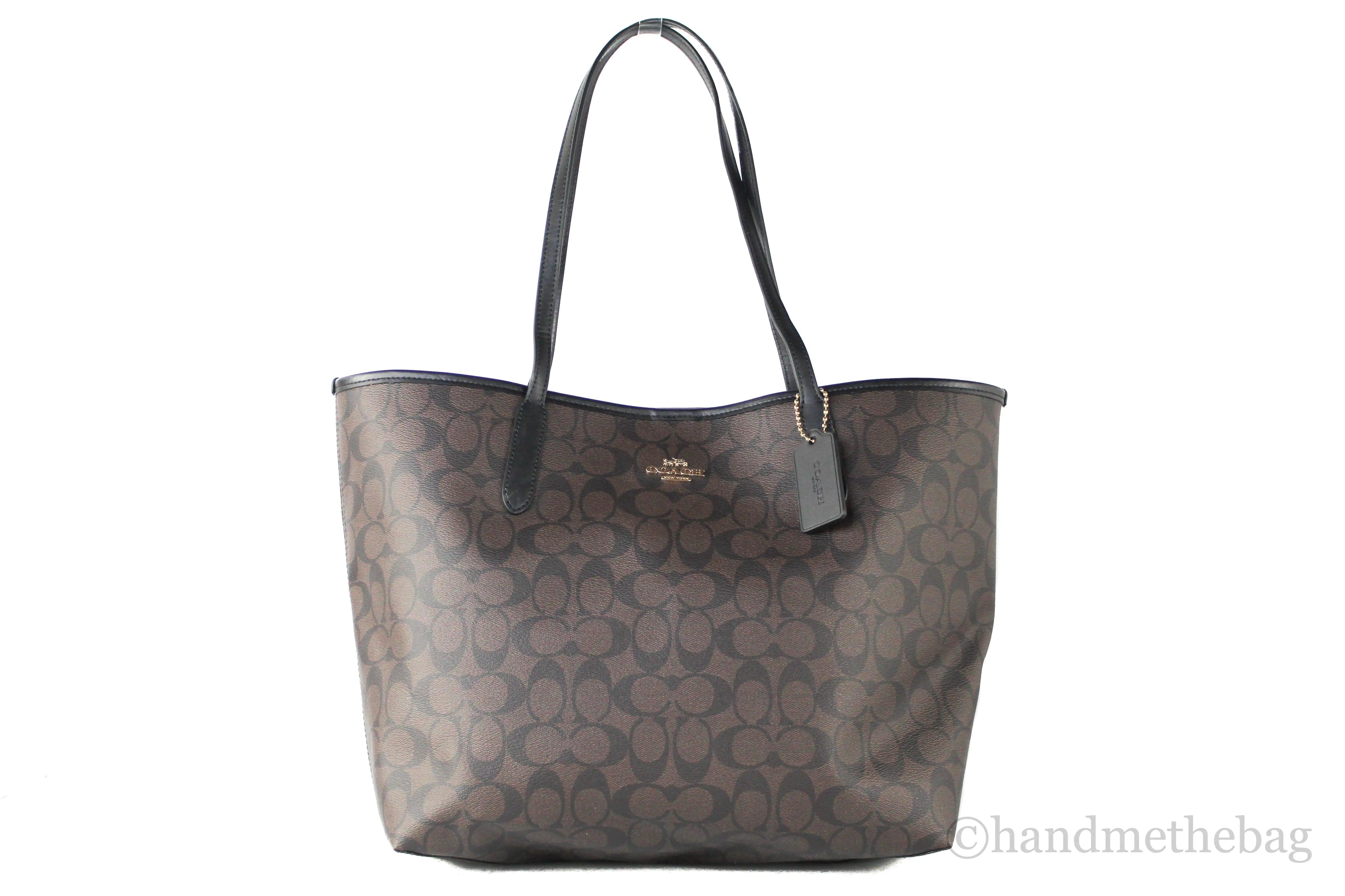 Coach (5696) Brown Black Signature Coated Canvas City Tote Shoulder Bag Handbag - Evallys.com # #