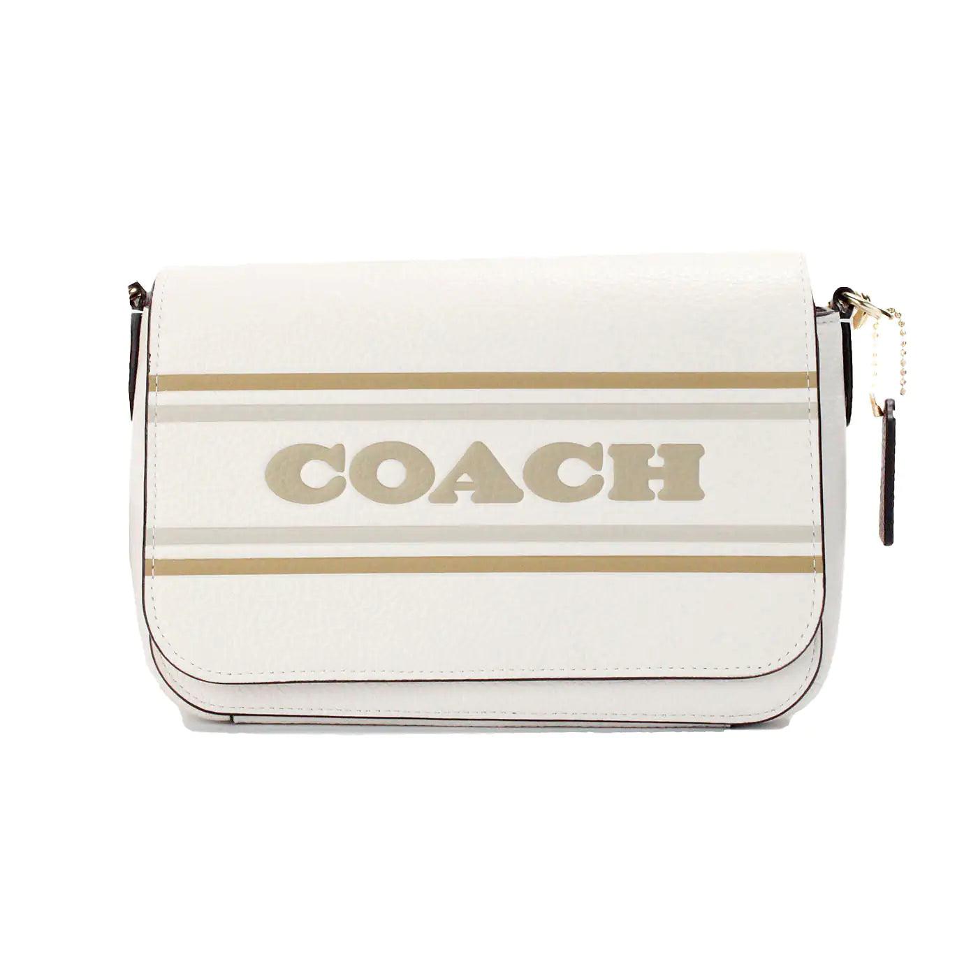 Coach Logan Stripe Chalk Pebbled Leather Messenger Crossbody Bag - Evallys.com # #