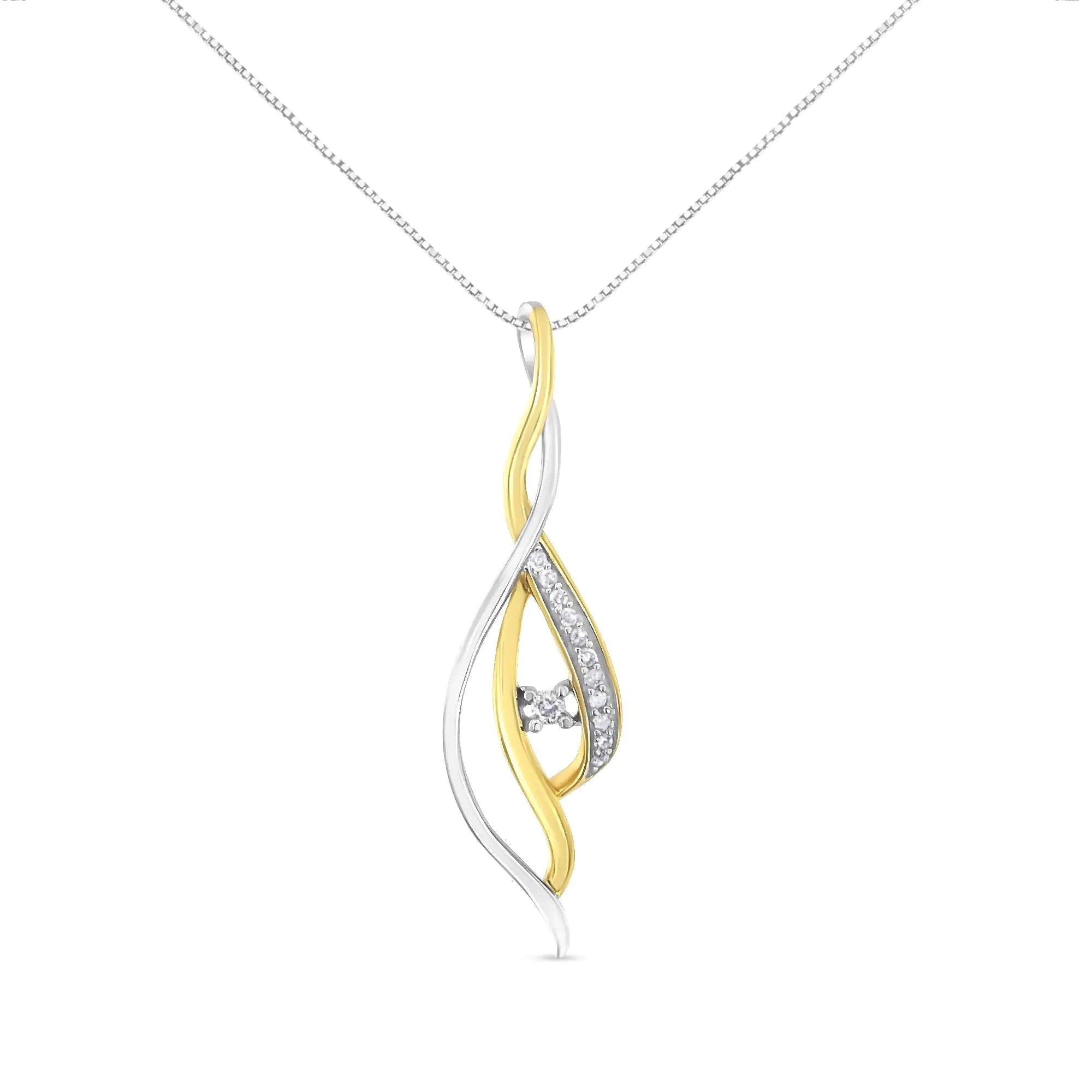 10K Yellow and White Gold Round Cut Diamond Accent Cascade 18" Pendant Necklace (J-K Color, I2-I3 Clarity) - Evallys.com # #