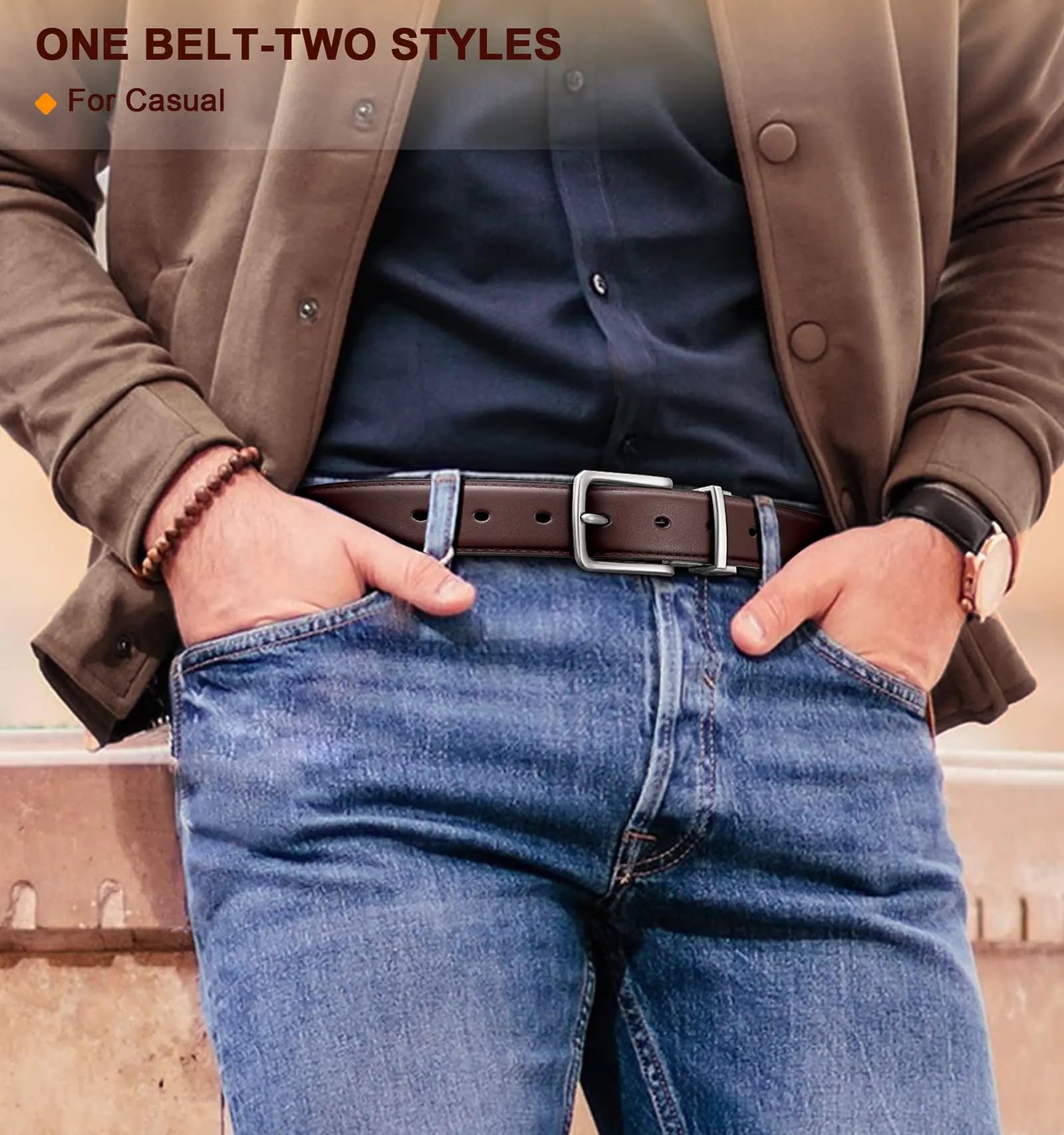 BULLIANT Men's Belt,Reversible Belt 1.25" For Gift Mens Casual Golf Dress pants shirts,One Reverse For 2 Sides Black/Antique Coffee1033 34"-36"Waist Adjustable - Evallys.com # #