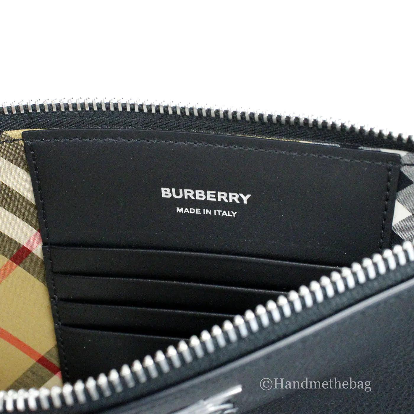 Burberry Peyton Monogram Black Grainy Leather Pouch Crossbody Bag - Evallys.com # #