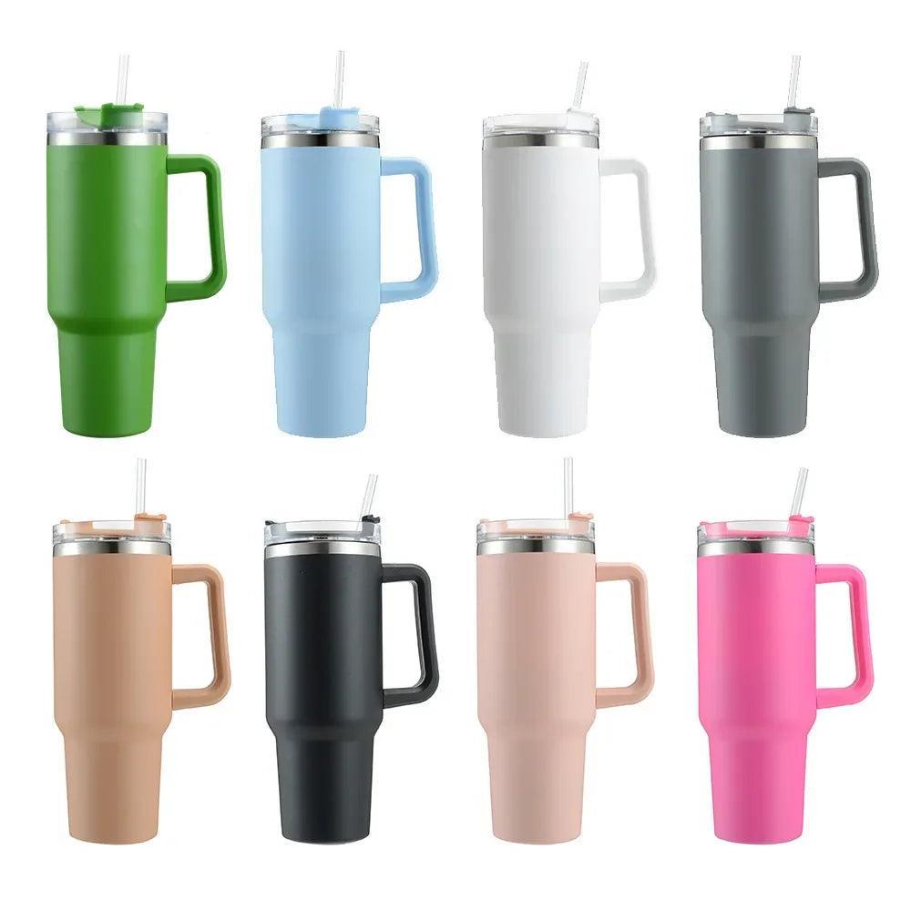 40Oz Cafe Mug Insulated Tumbler with Handle Lids Straw Stainless Steel Coffee Termos Cup Car Vacuum Flasks Portable Water Bottle - Evallys.com # #