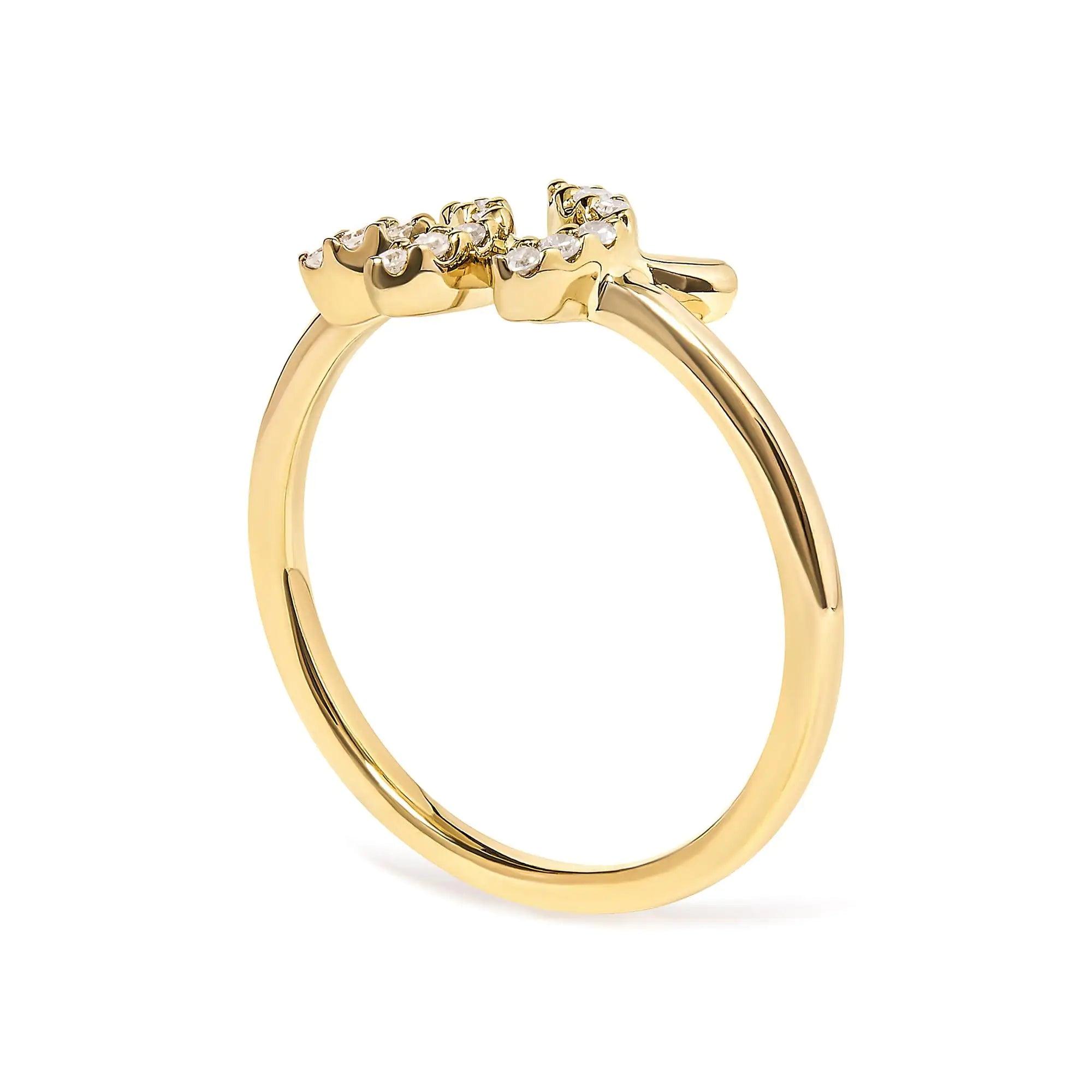 10K Yellow Gold 1/10 Cttw Diamond Leaf and Branch Ring (H-I Color, I1-I2 Clarity) - Evallys.com # #