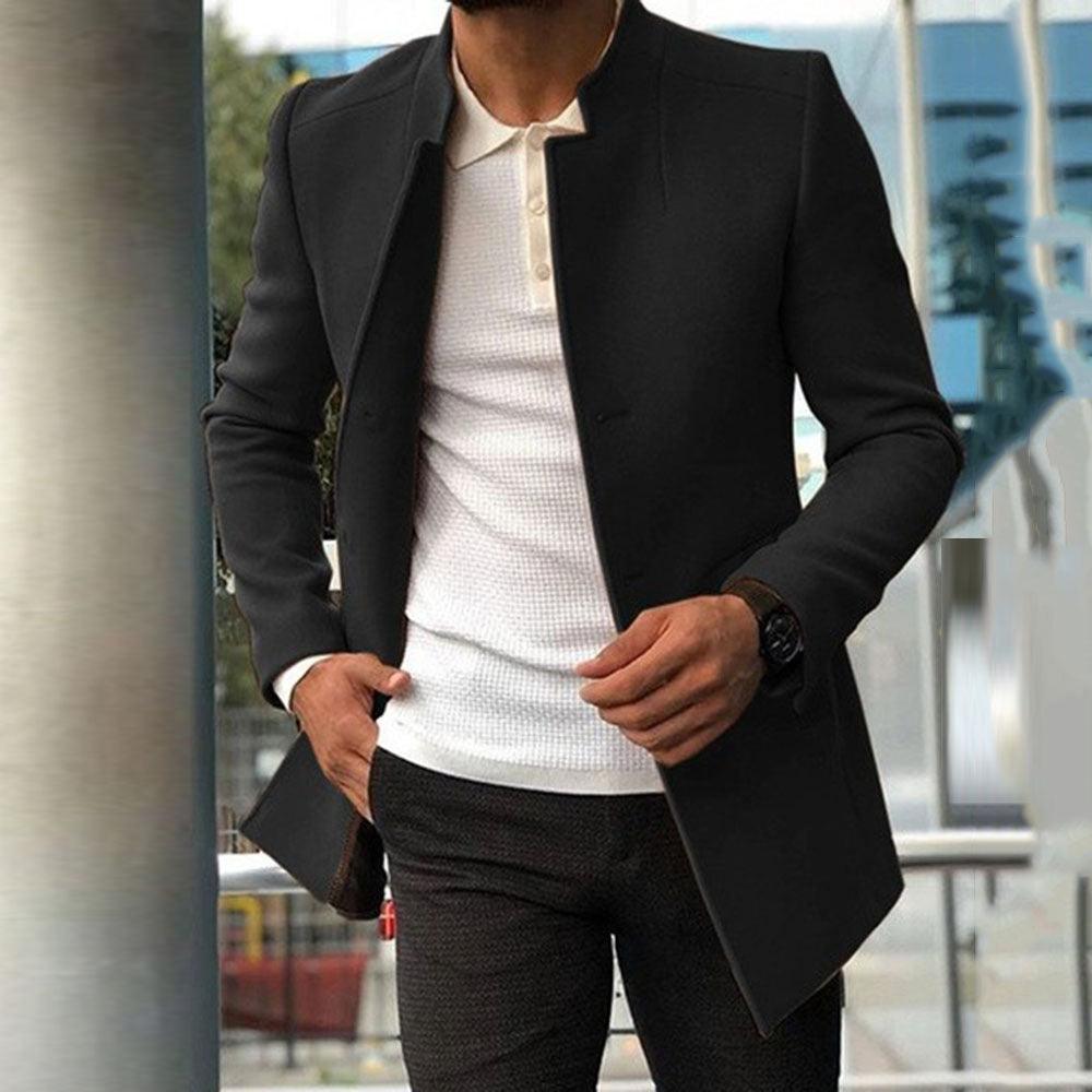 Men's Slim Coat Fashion Single-breasted Solid Color Business Jackets Fall And Winter Tops Outwear Clothing - Evallys.com # #