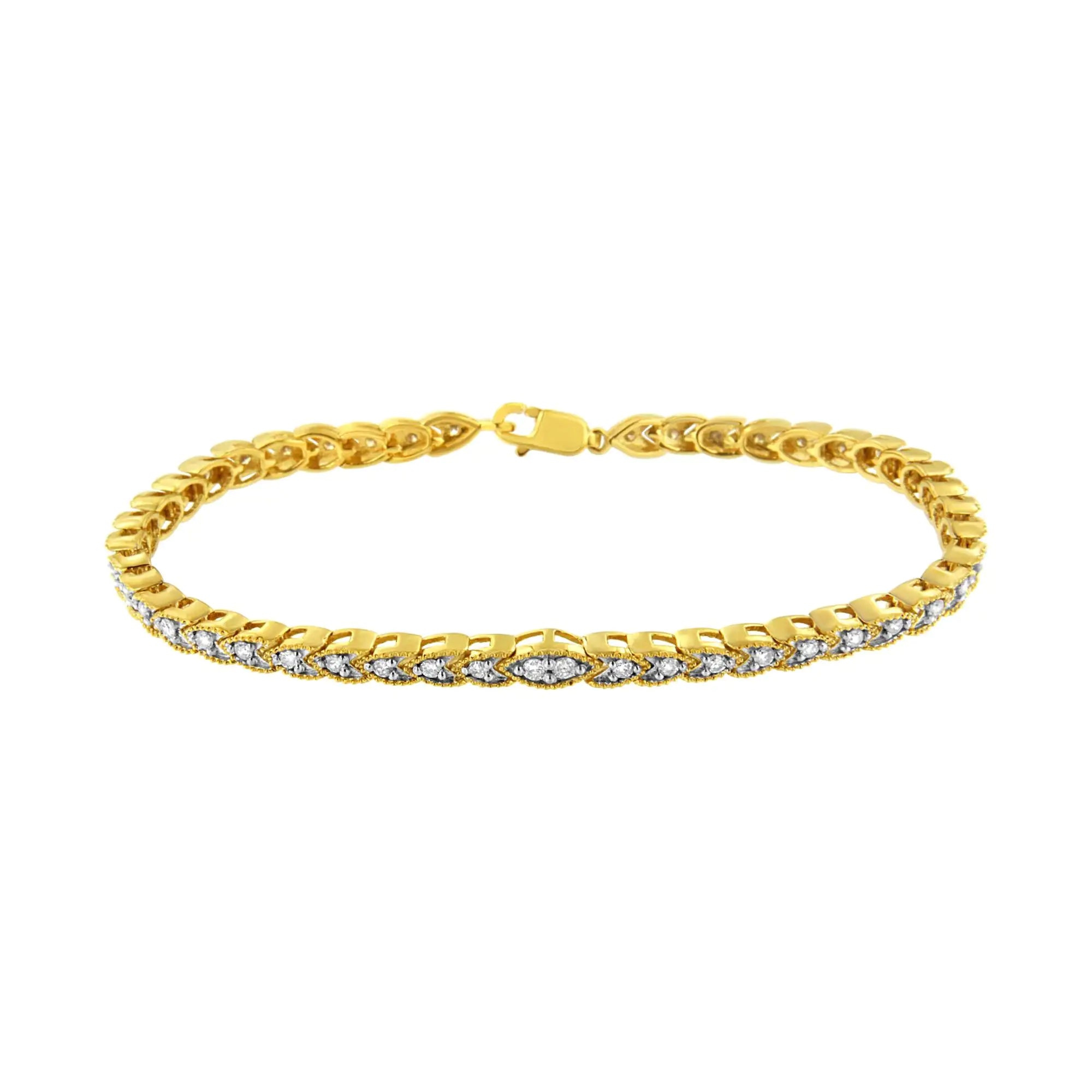 10K Yellow Gold Plated .925 Sterling Silver 1 cttw Prong-Set Diamond Pear Shape Link Bracelet (I-J Color, I1-I2 Clarity) - 7.25" - Evallys.com # #