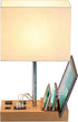 Dreamholder Desk Lamp with 3 USB Charging Ports, Table Lamp with 2AC Outlets and 3 Phone Stands, Nightstand Bedside Lamp with Natural Wooden Base and Cream Linen Shade - Evallys.com # #