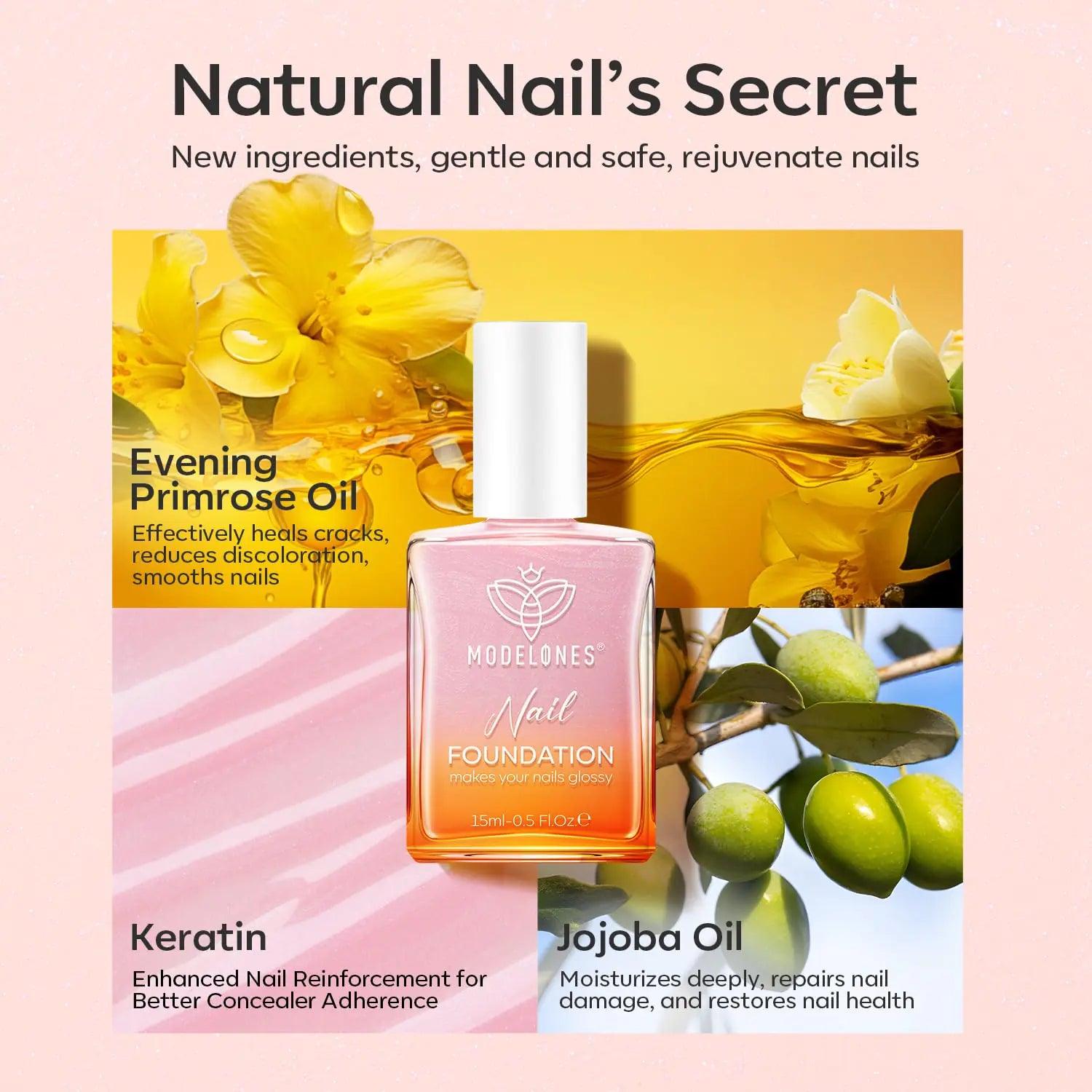 modelones Nail Strengthener, Sparkle Pink Nail Natural Concealer Foundation Polish Air Dry Nail Growth Polish for Damaged Nails Imperfection Masking Gifts for Women 15ml - Evallys.com # #