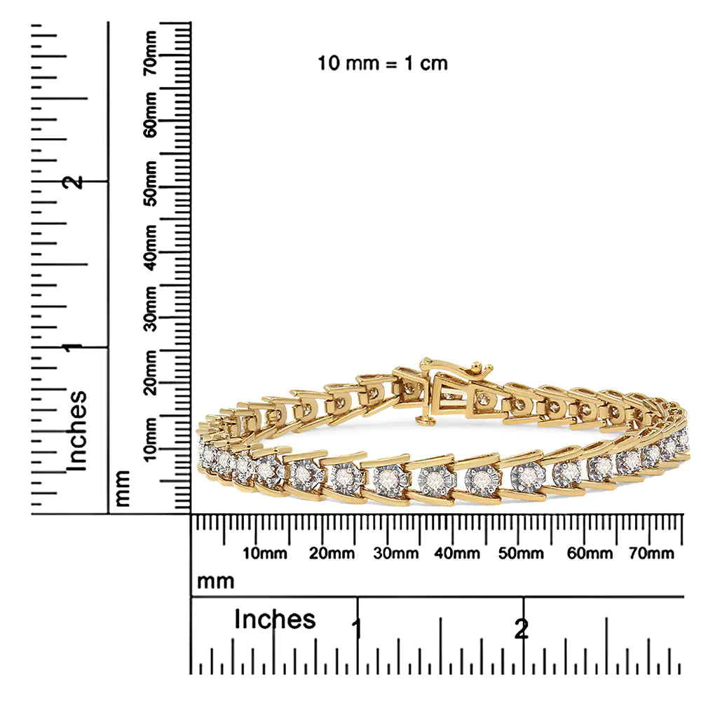 14K Yellow Gold Plated .925 Sterling Silver 2.00 Cttw Miracle Set Diamond Wave Link Bracelet (L-M Color, I2-I3 Clarity) - Size 7.25