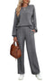 WIHOLL Womens Sweatsuits Sets Long Sleeve Crewneck Top Wide Leg Pants Two Piece Outfits Dark Gray Small - Evallys.com # #