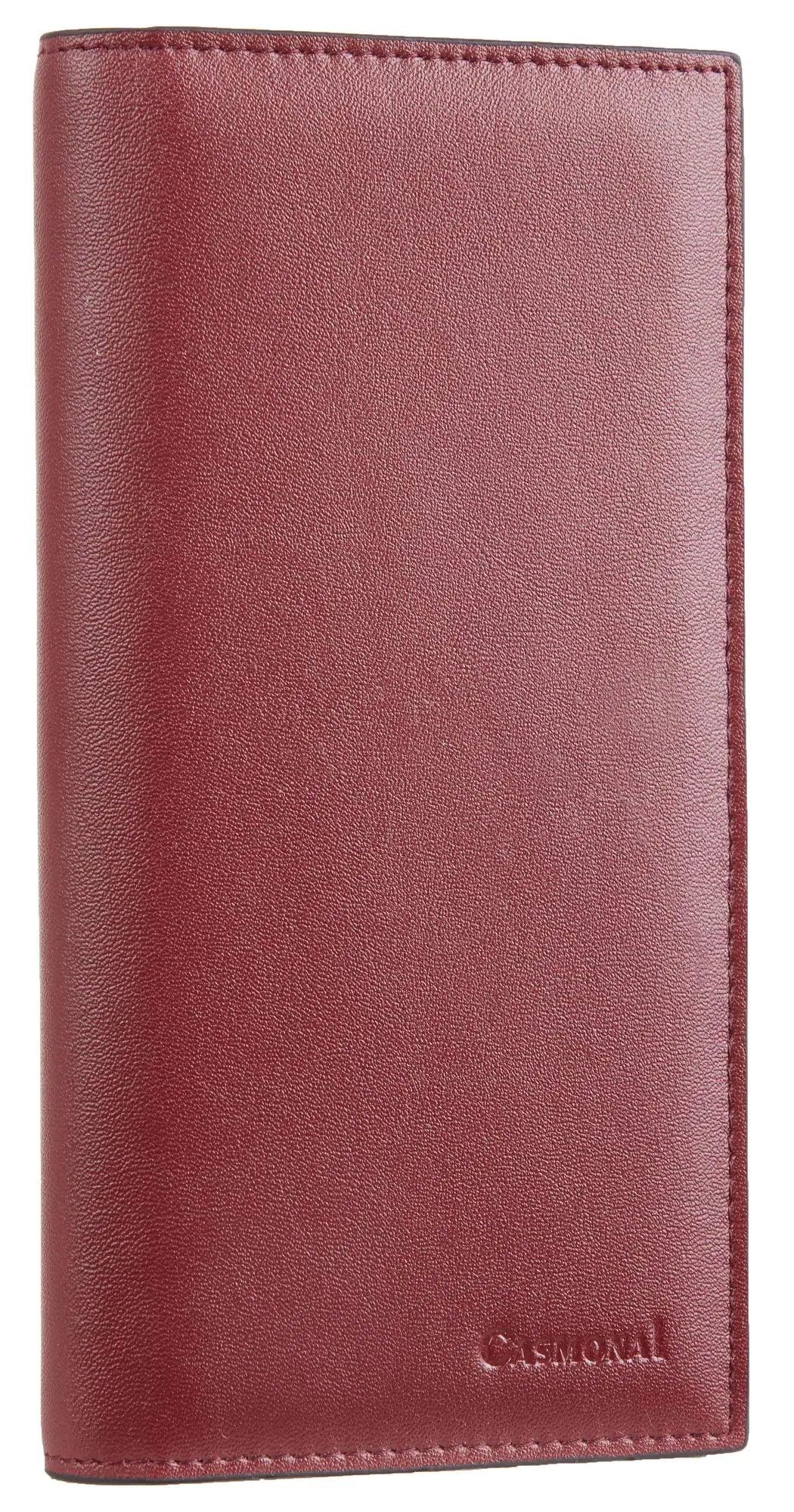 CASMONAL Premium Leather Checkbook Cover for Men and Women Checkbook Holder Wallet RFID Blocking Red Wine - Evallys.com # #