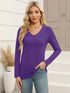 Elesomo Women Shirts V Neck Short/Long Sleeve Cotton Tops T-Shirt Basic Tees Large A:purple - Evallys.com # #