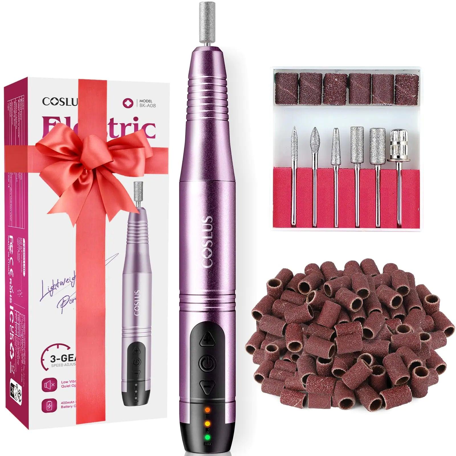 COSLUS Cordless Nail Drill Electric File: Professional for Acrylic Gel Dip Powder Nails Portable Nail Drill Machine Kit for Manicure Pedicure Nail Set with Everything Rechargeable Lightweight Purple Dark Purple - Evallys.com # #