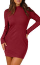 WIHOLL Womens Mock Neck Bodycon Dresses Long Sleeve Mini Dress Slim Fit Casual Red Large - Evallys.com