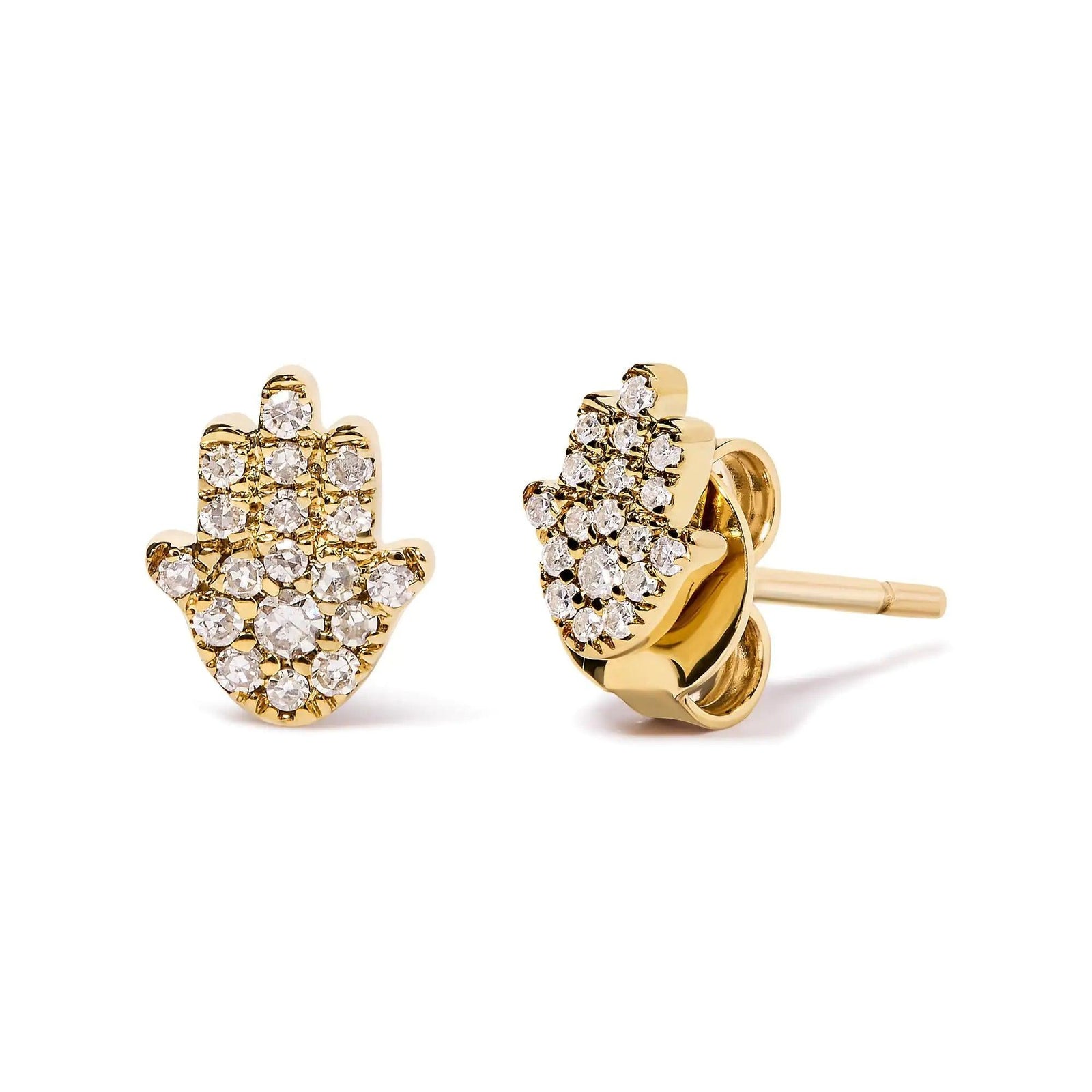 10K Yellow Gold Diamond Accented Hamsa Stud Earrings (H-I Color, I1-I2 Clarity) - Evallys.com # #