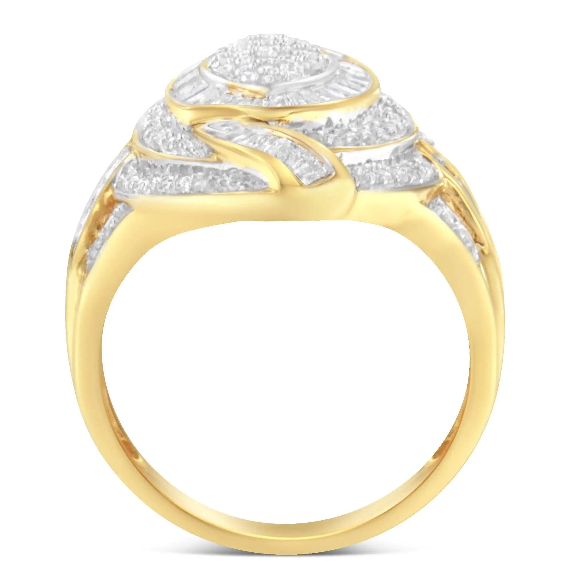 10K Yellow Gold Plated .925 Sterling Silver & 1-1/5 Cttw Diamond Marquise Shaped Cluster Cocktail Fashion Ring (I-J Color, I2-I3 Clarity) - Evallys.com # #