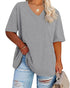 Women's Plus Size V Neck T Shirts Summer Half Sleeve Tees Casual Loose Fit Cotton Tunic Tops XX-Large Plus Khaki - Evallys.com # #