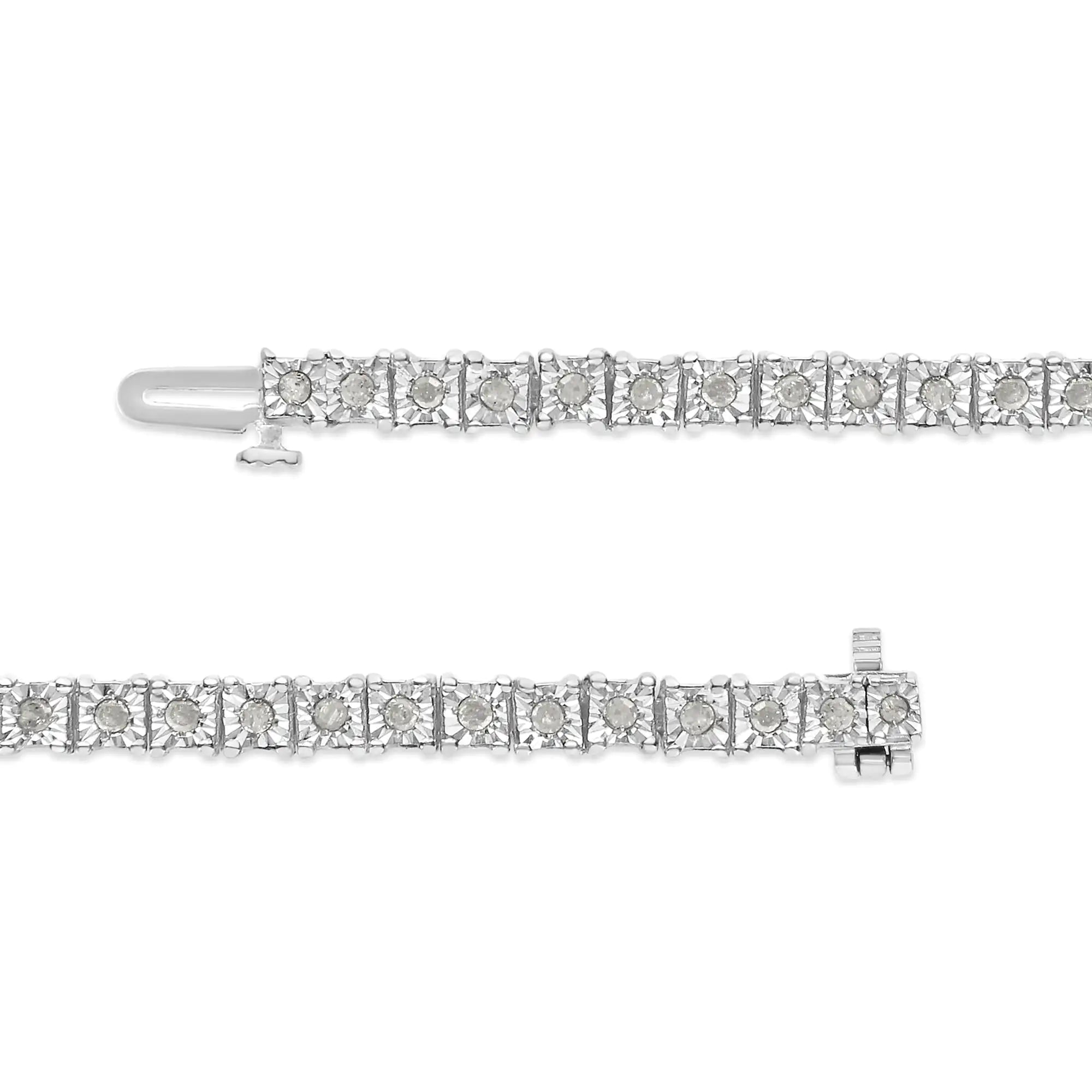 .925 Sterling Silver 1.0 Cttw Diamond Square Frame Miracle-Set Tennis Bracelet (I-J Color, I3 Clarity) - 8" - Evallys.com # #