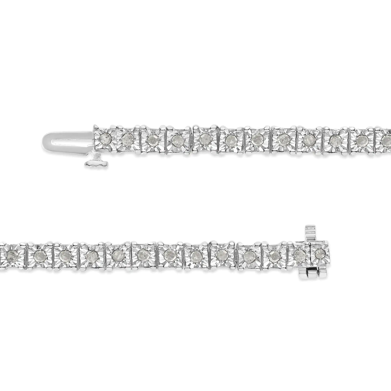 .925 Sterling Silver 1.0 Cttw Diamond Square Frame Miracle-Set Tennis Bracelet (I-J Color, I3 Clarity) - 8