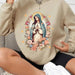 Long-Sleeved Sweater with Dropped Shoulders, Floral Print with the Virgin Mary Hoodie - Evallys.com # #