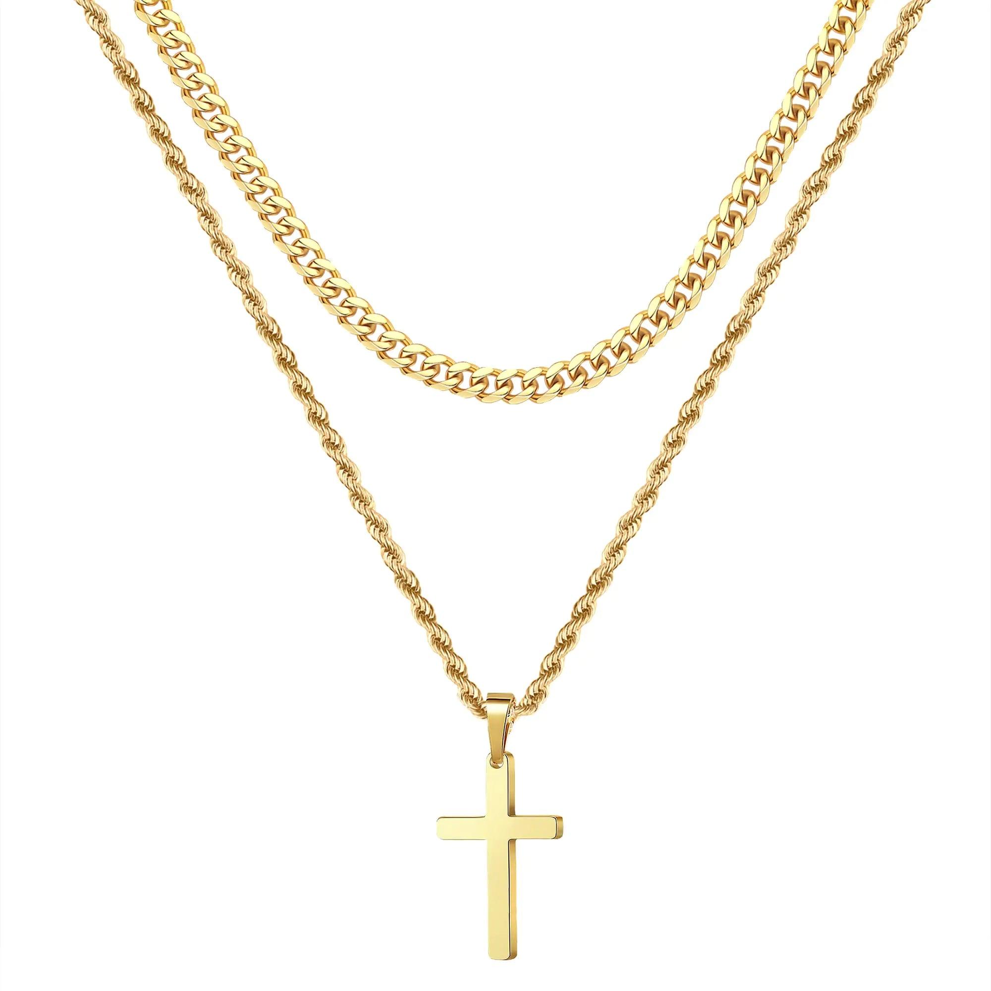 Yooblue Cross Necklace for Men, Gold Black Silver Mens Cross Necklaces Stainless Steel Cross Pendant Necklace Simple Jewelry Gifts Cross Chain Necklace for Men 18in/20in - Evallys.com # #