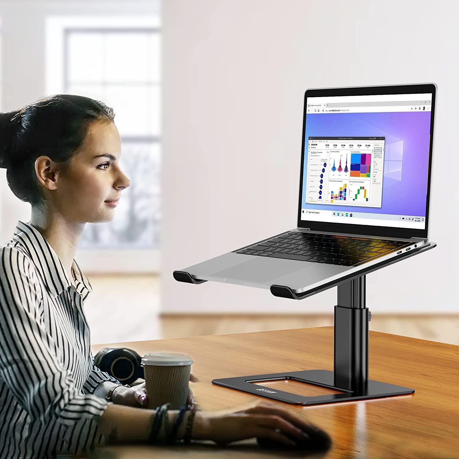 BESIGN Aluminum Laptop Stand, Ergonomic Adjustable Notebook Stand, Riser Holder Computer Stand Compatible with Air, Pro, Dell, HP, Lenovo More 10-15.6" Laptops (Black) - Evallys.com # #