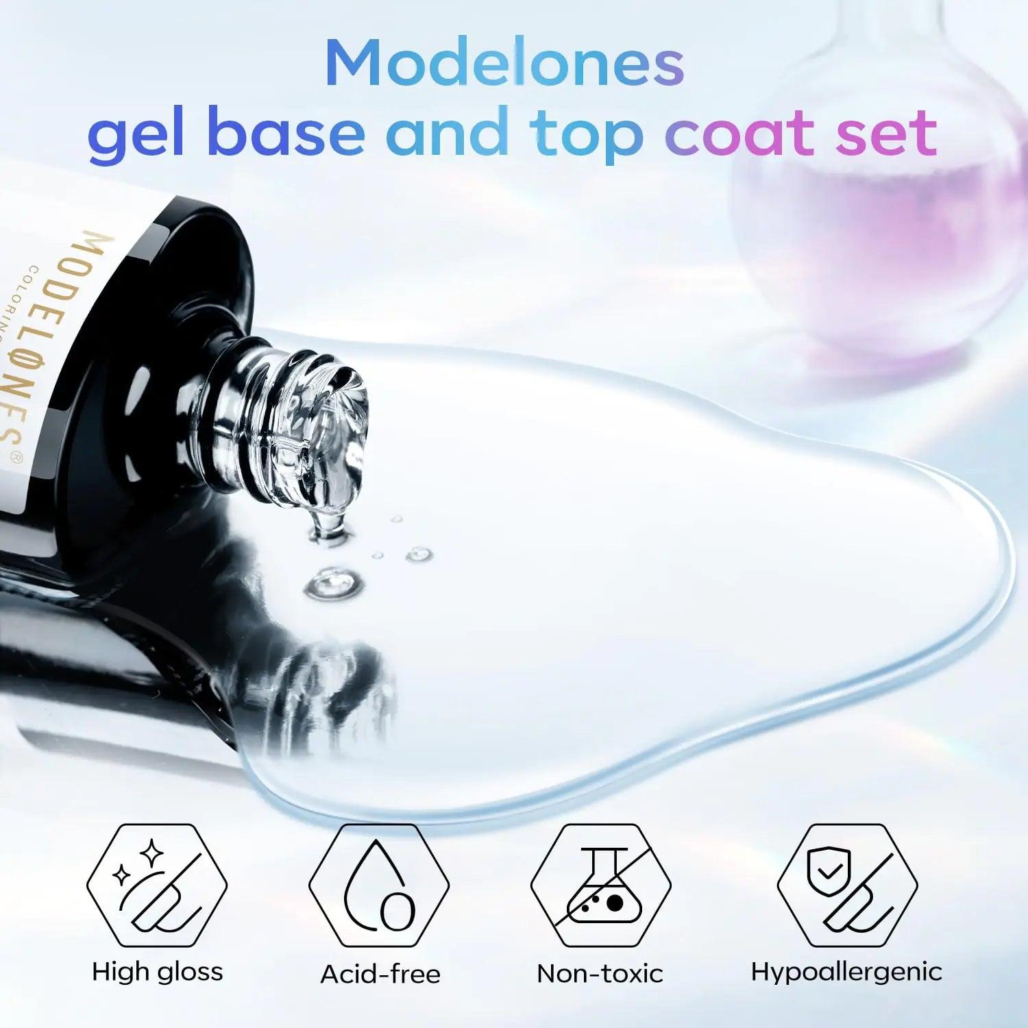 modelones Gel Top Coat, 15 ml 2024 Upgrade Super Shiny Gel Base and Top Coat Set, Soak Off Nail Lamp Acid Free No Wipe Clear Base Top Gel Nail Polish C-15ml Base and Top Coat - Evallys.com # #