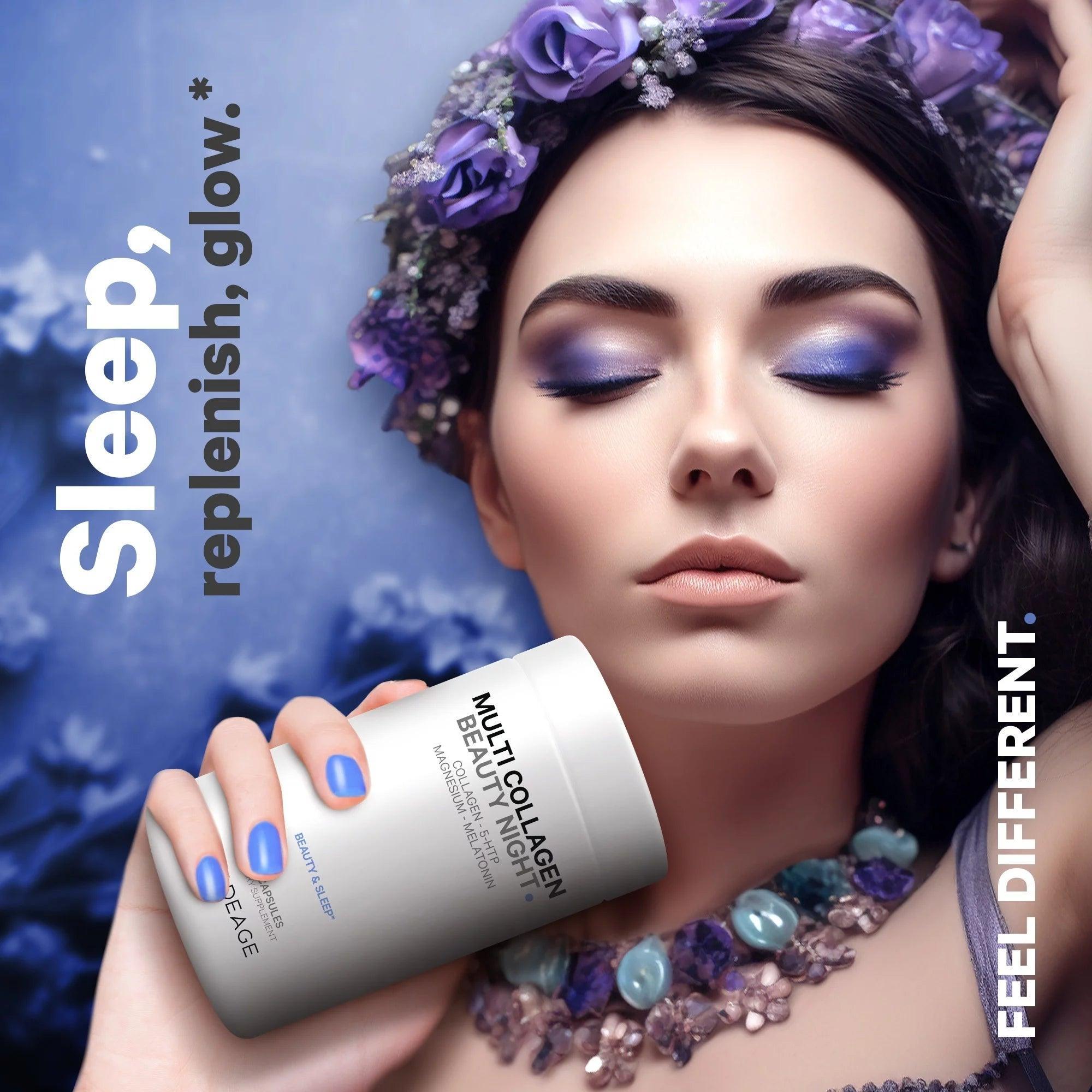 Codeage Multi Collagen Beauty Night, Magnesium, 5-HTP, Lavender, Melatonin, 5 Types Collagen + Sleep, 150 Ct - Evallys.com # #