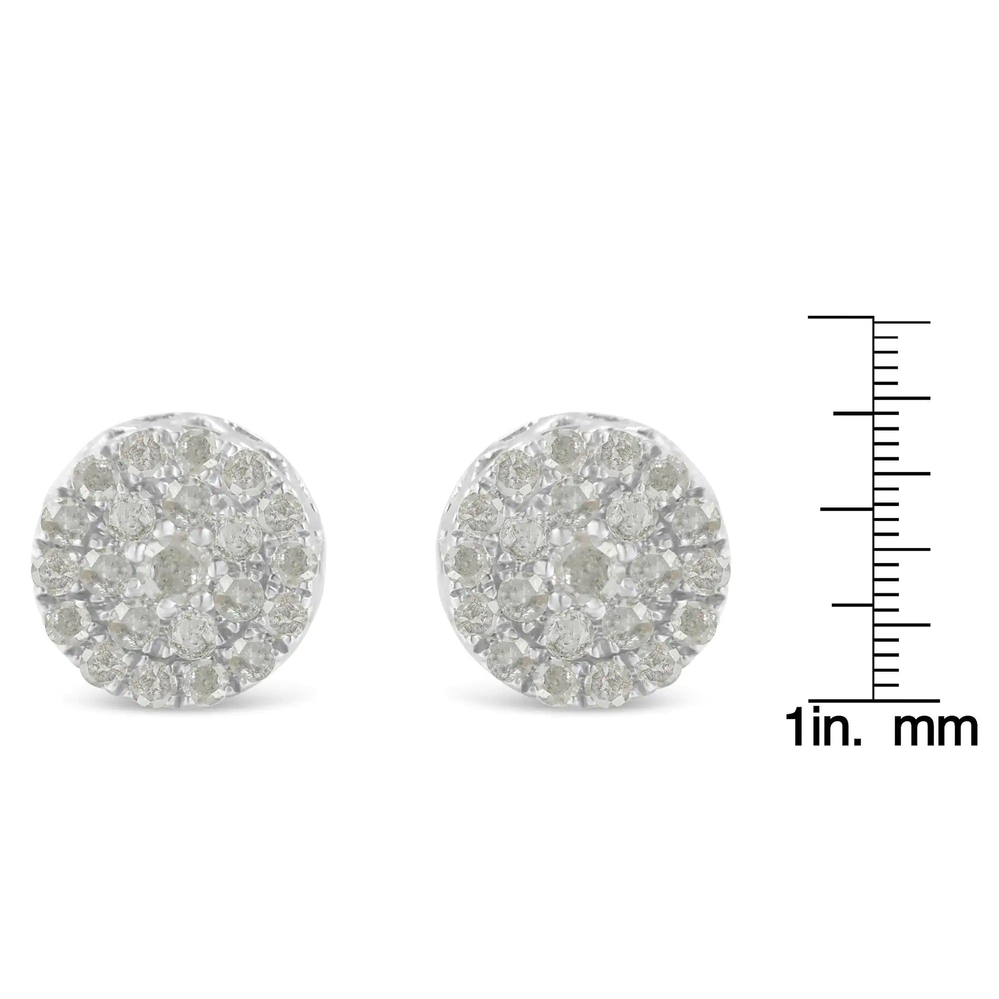 10K White Gold Diamond Cluster Stud Earrings (1 cttw, I-J Color, I2-I3 Clarity) - Evallys.com # #